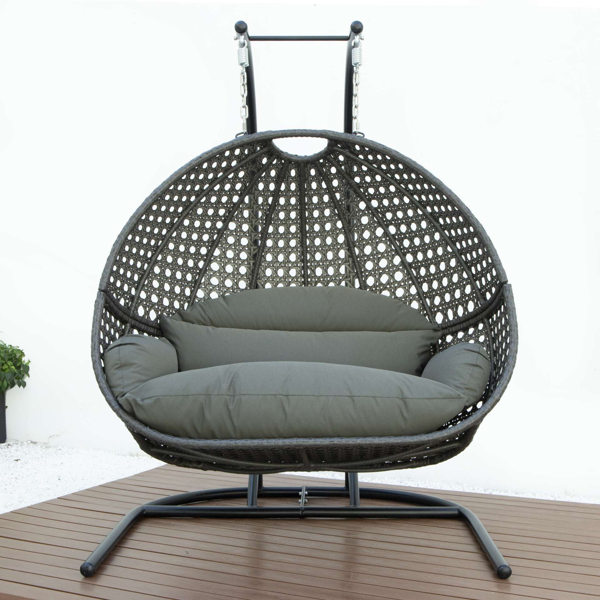 LeisureMod Wicker Hanging Double Egg Swing Chair - EKDCH-57BR - Image 31