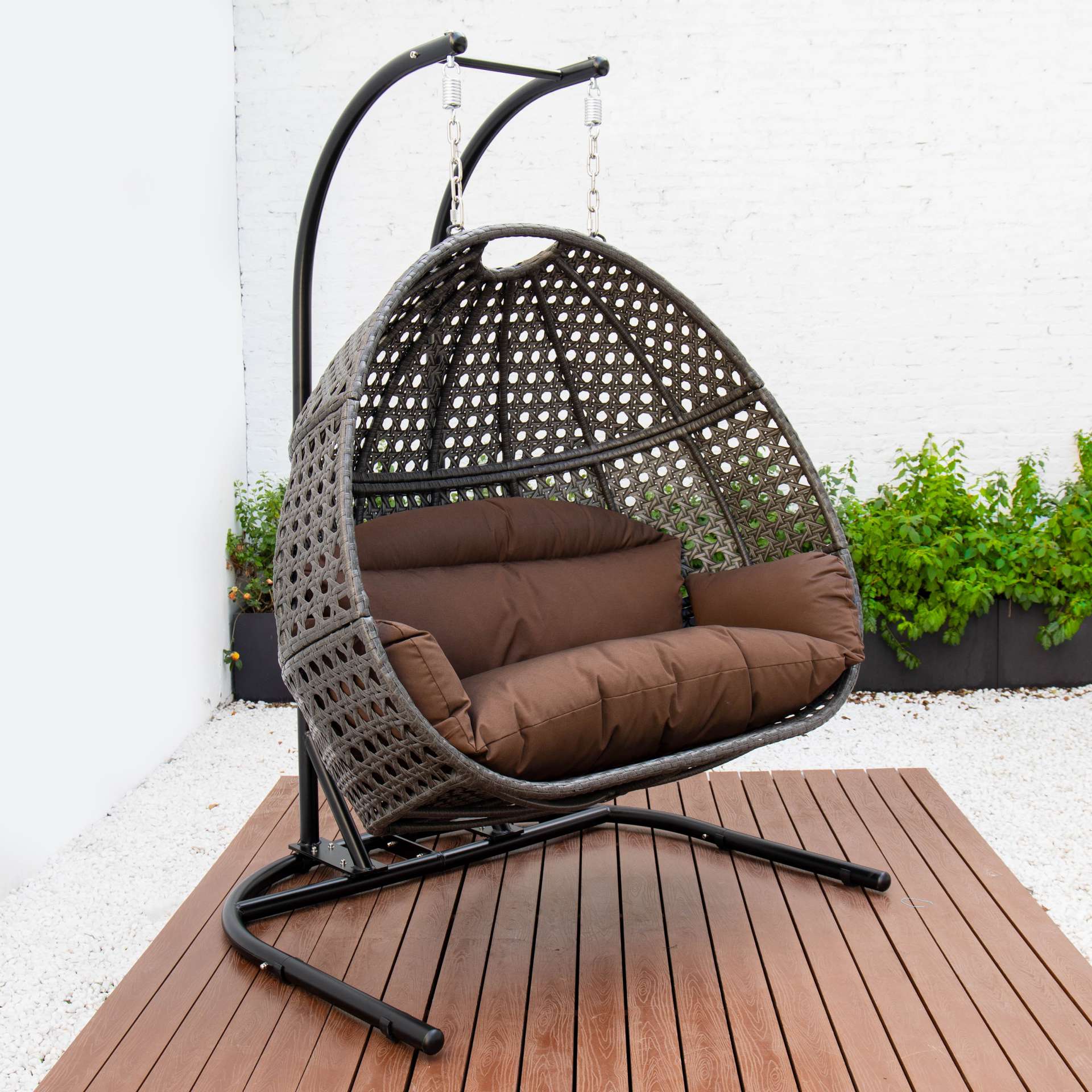 LeisureMod Wicker Hanging Double Egg Swing Chair - EKDCH-57BR - Image 91