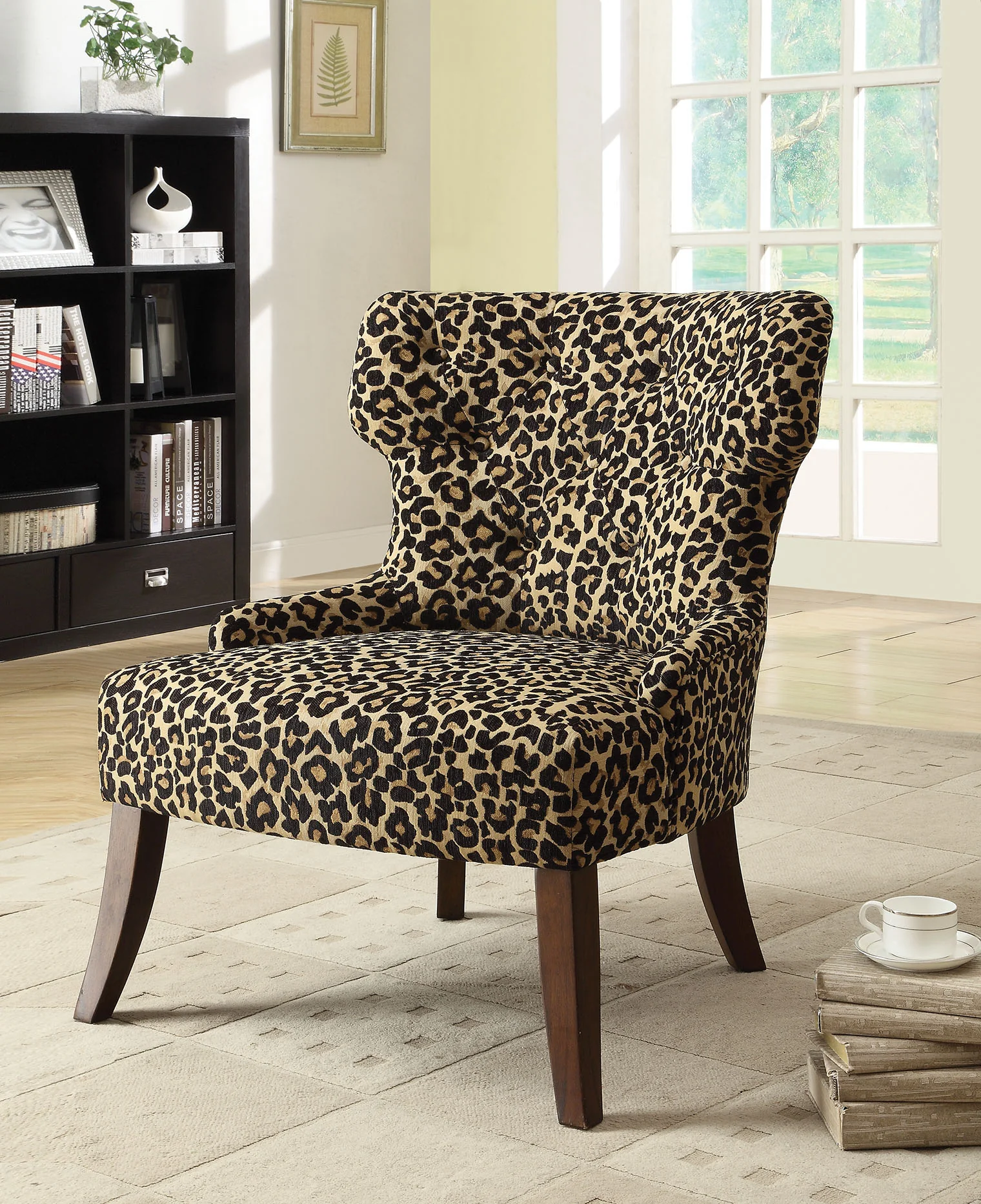 Leopard Fabric And Espresso Accent Chair By Homeroots