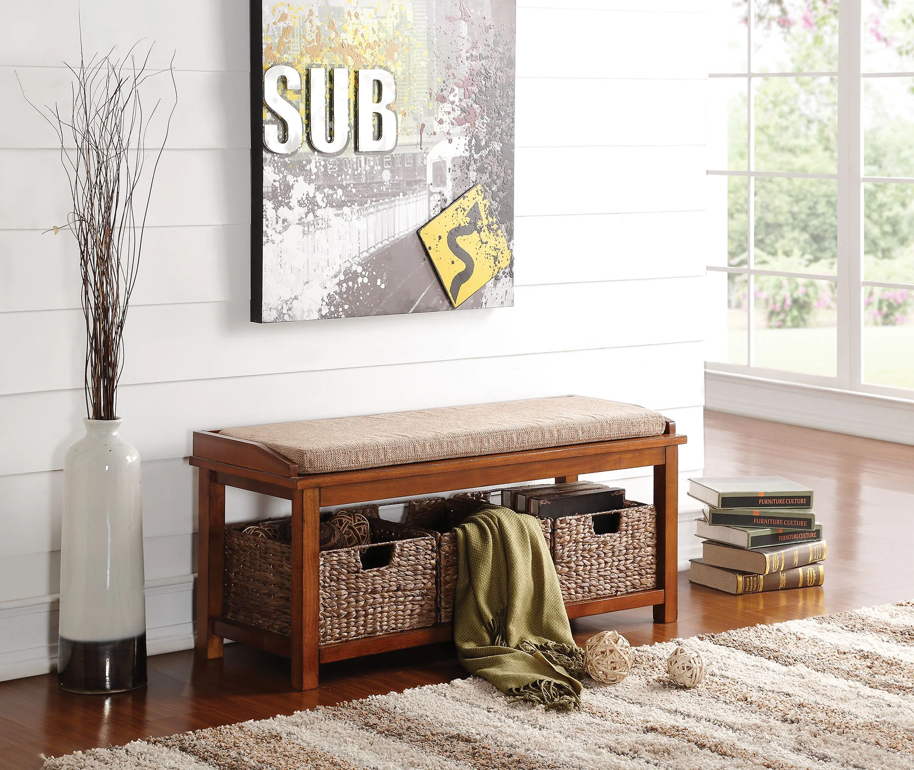 Light Brown Microfiber And Walnut Bench With Storage By Homeroots
