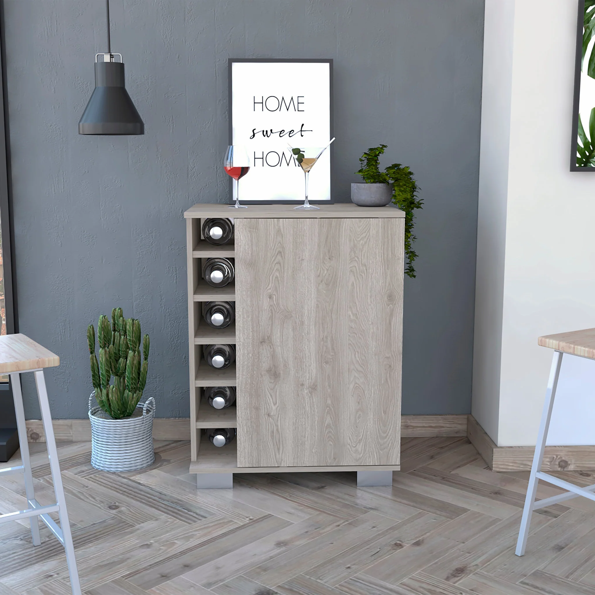 Light Gray Bar Cabinet with One Door Panel By Homeroots