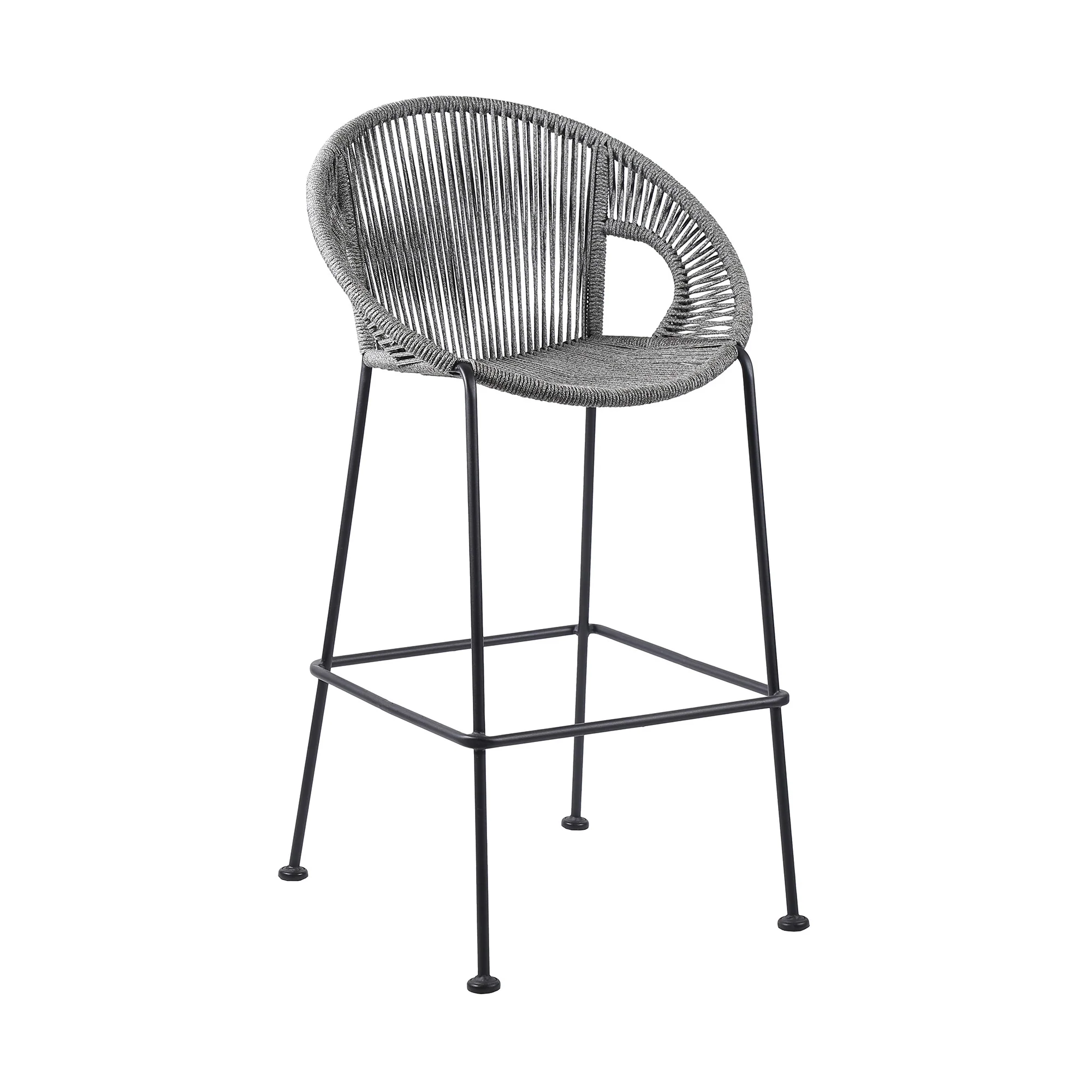 Light Gray Metal Low back Outdoor Counter Height Bar chair with Footrest By Homeroots