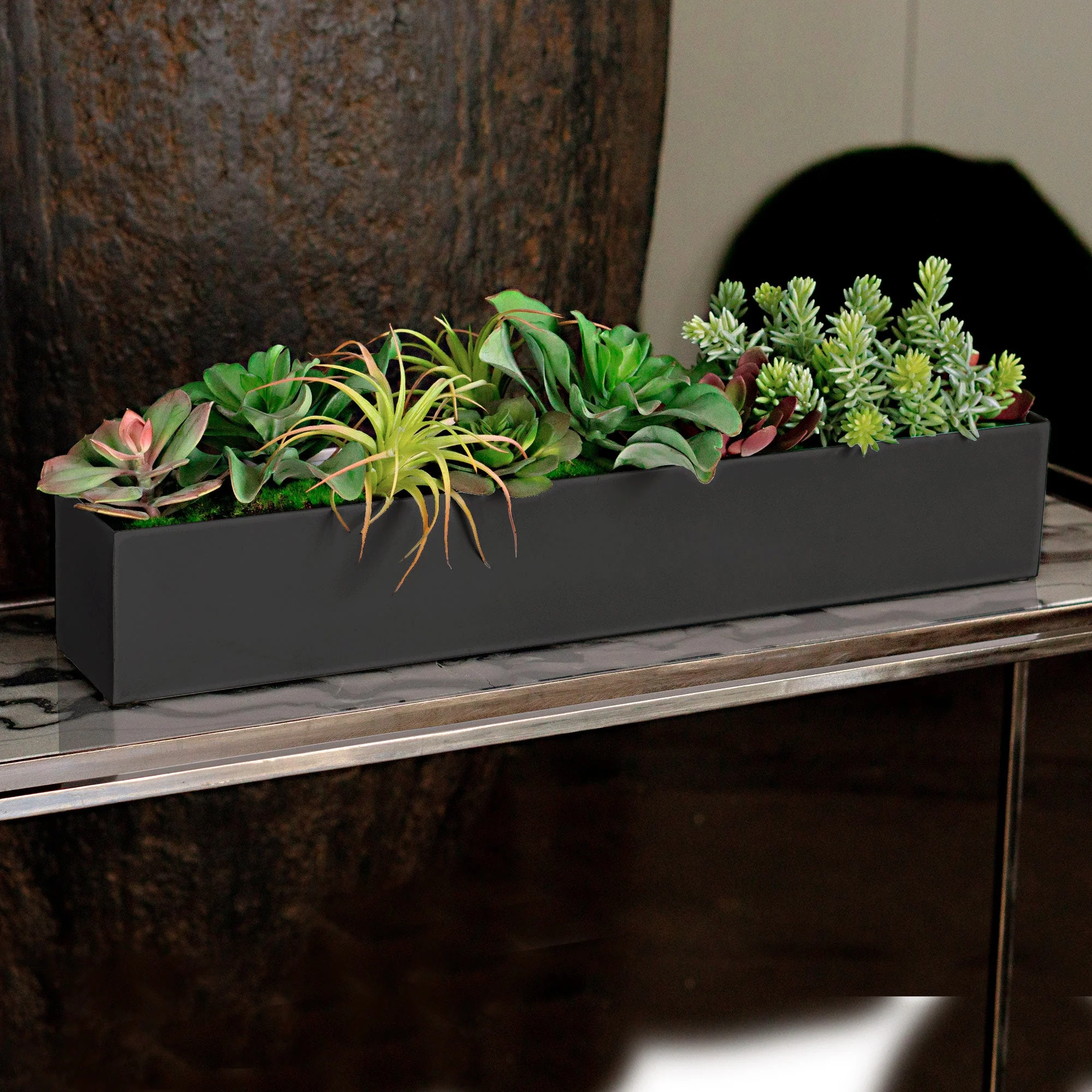 Linear Planter, Black Satin, 18"L By Gold Leaf