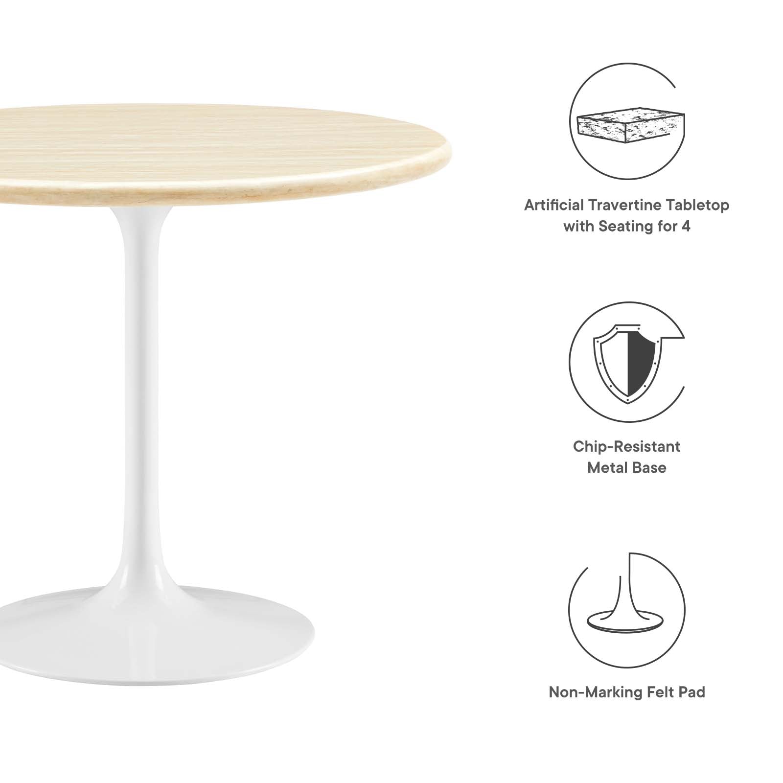 Lippa 36” Round Artificial Travertine  Dining Table By Modway - EEI-6748 - Image 5