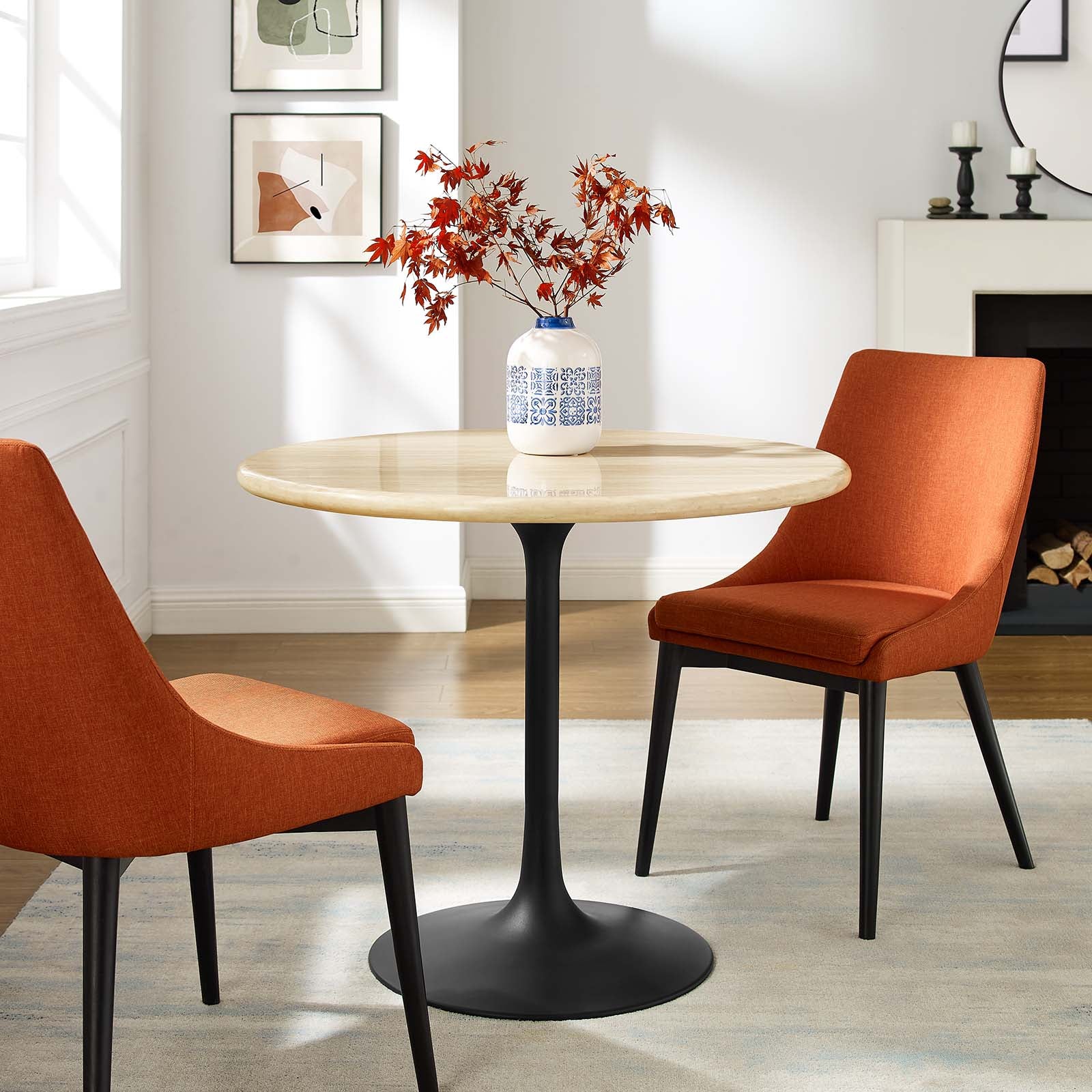 Lippa 36” Round Artificial Travertine  Dining Table By Modway - EEI-6750