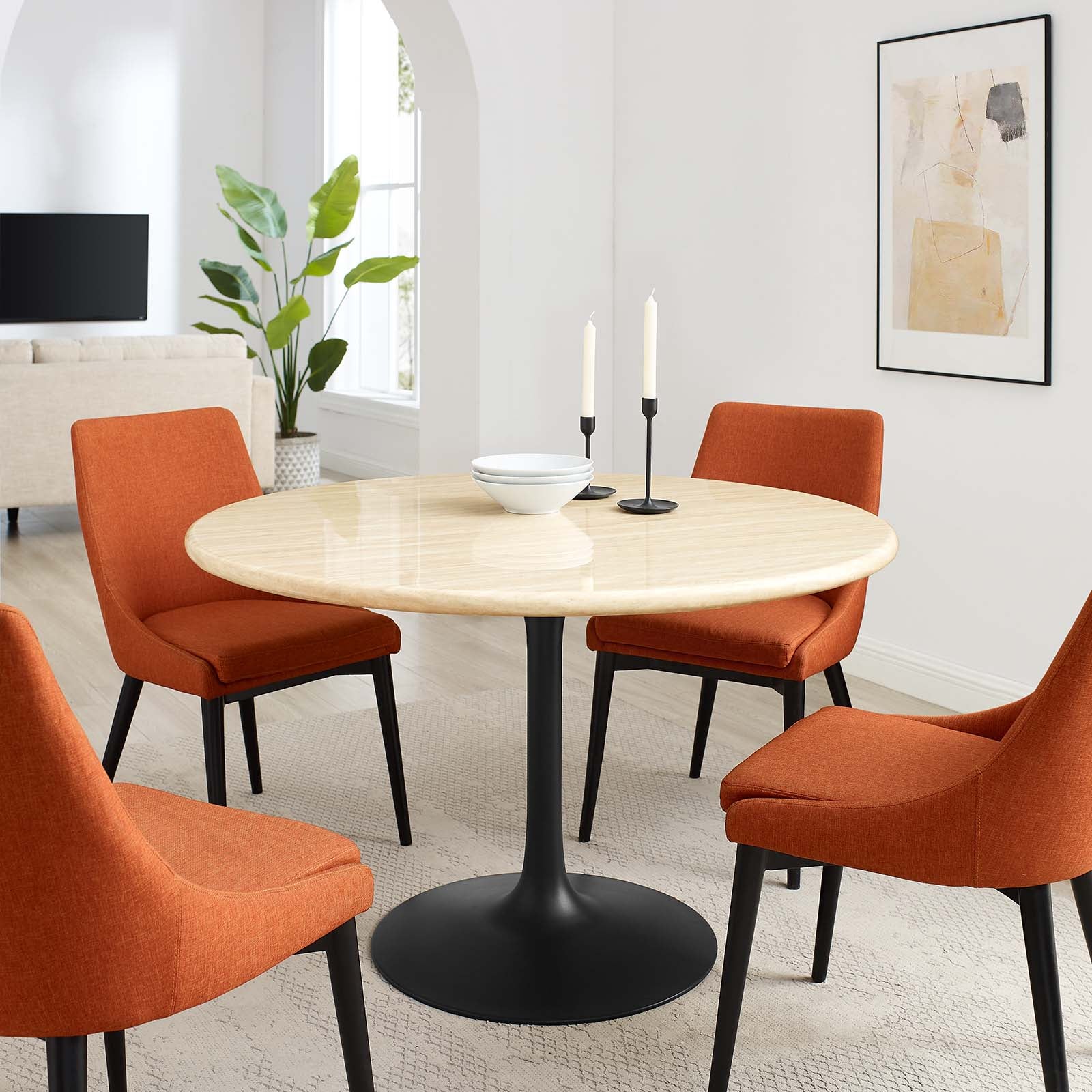 Lippa 48" Round Artificial Travertine  Dining Table By Modway - EEI-6755