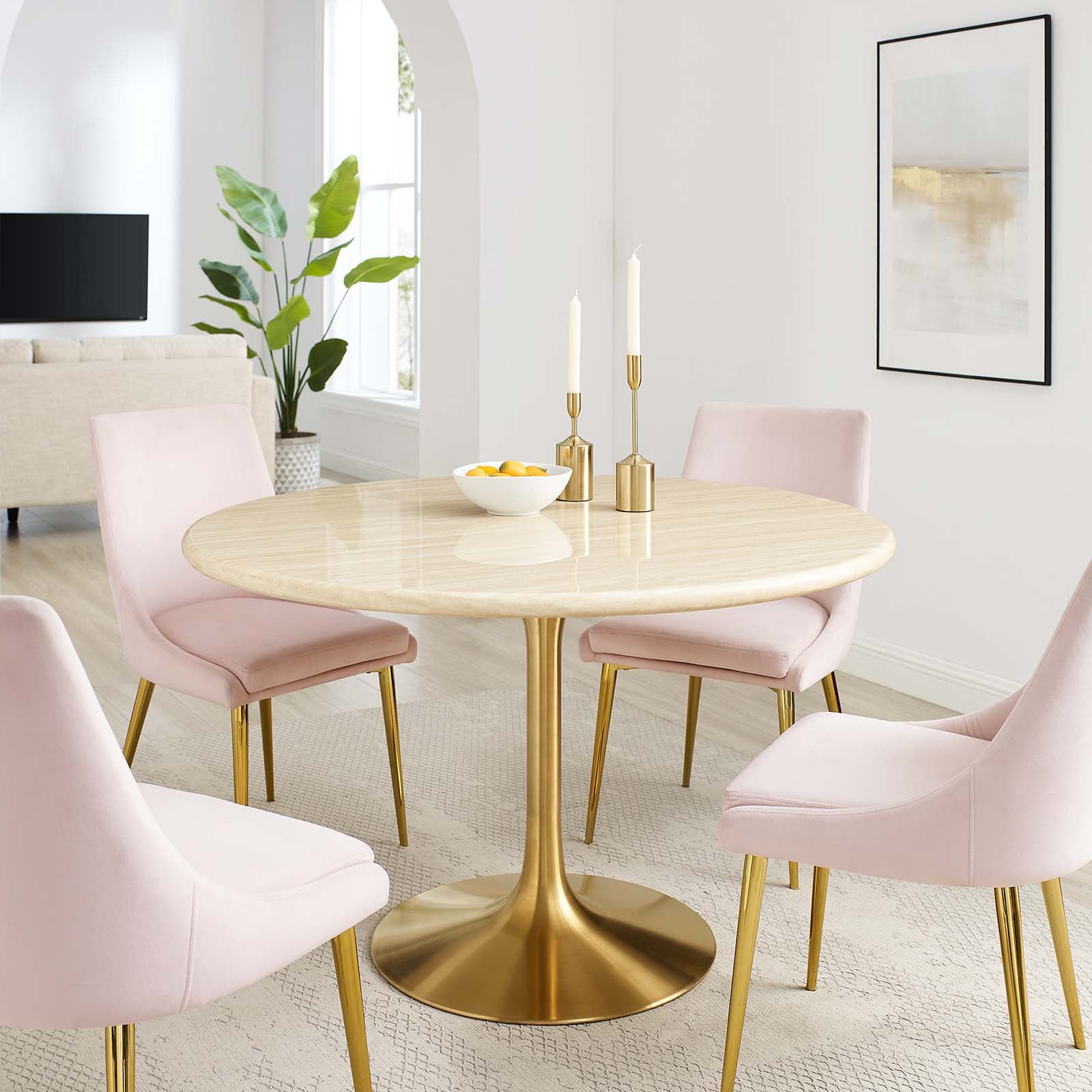 Lippa 48" Round Artificial Travertine Dining Table By Modway - EEI-6756