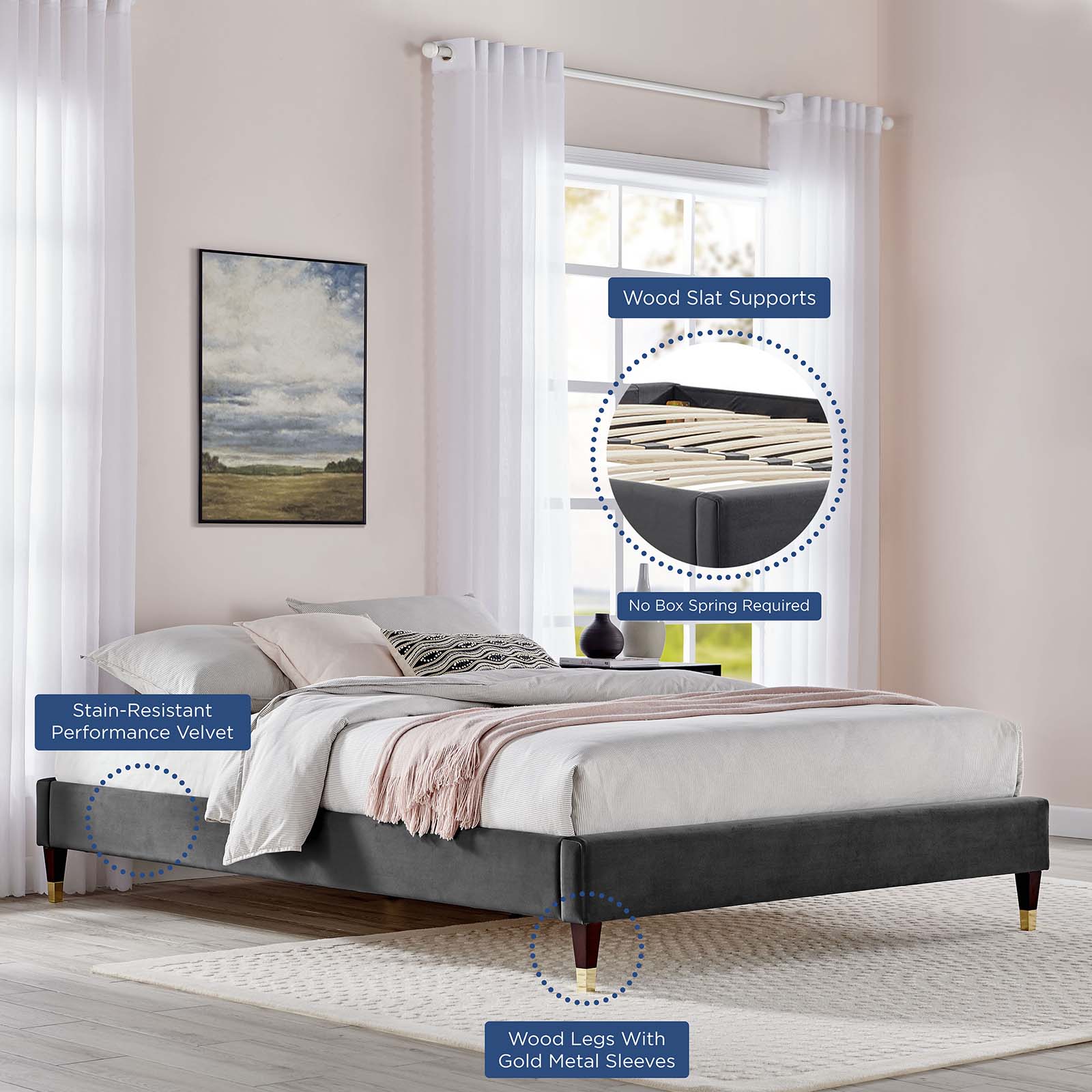 Liva Performance Velvet Queen Bed By Modway - MOD-6826 - Image 4