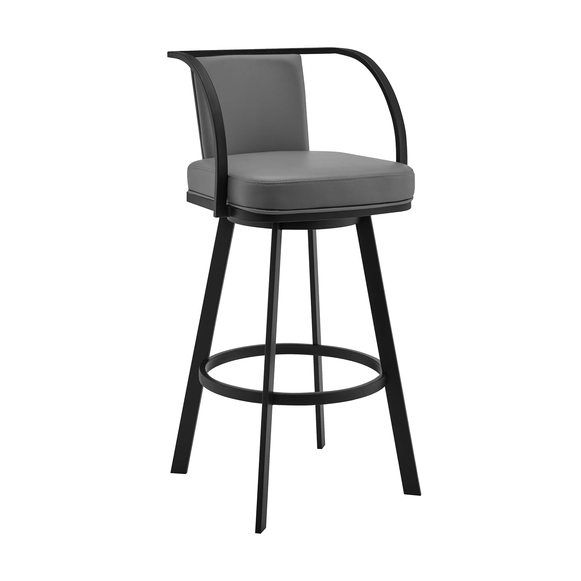 Livingston 26" Gray Faux Leather and Black Metal Swivel Bar Stool By Armen Living - Image 2