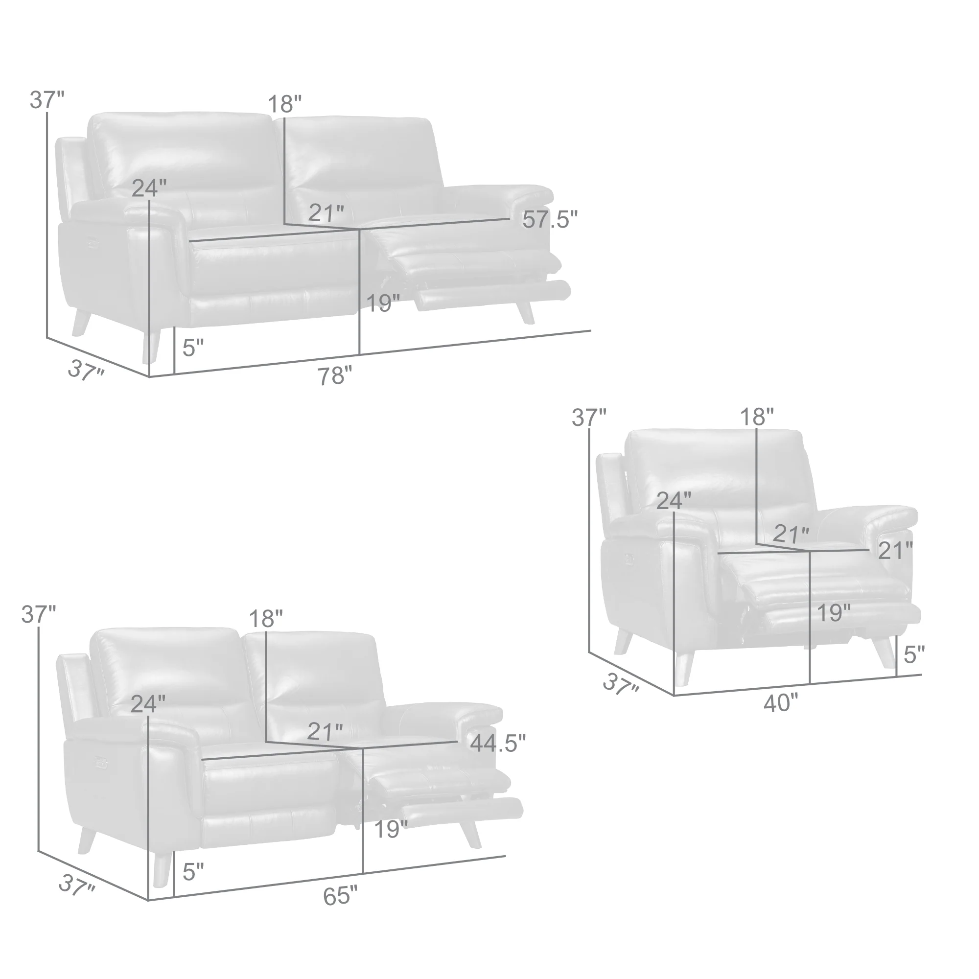 Lizette Dove Gray Leather Power Recliner 3 Piece Living Room Set with USB By Armen Living - Image 10