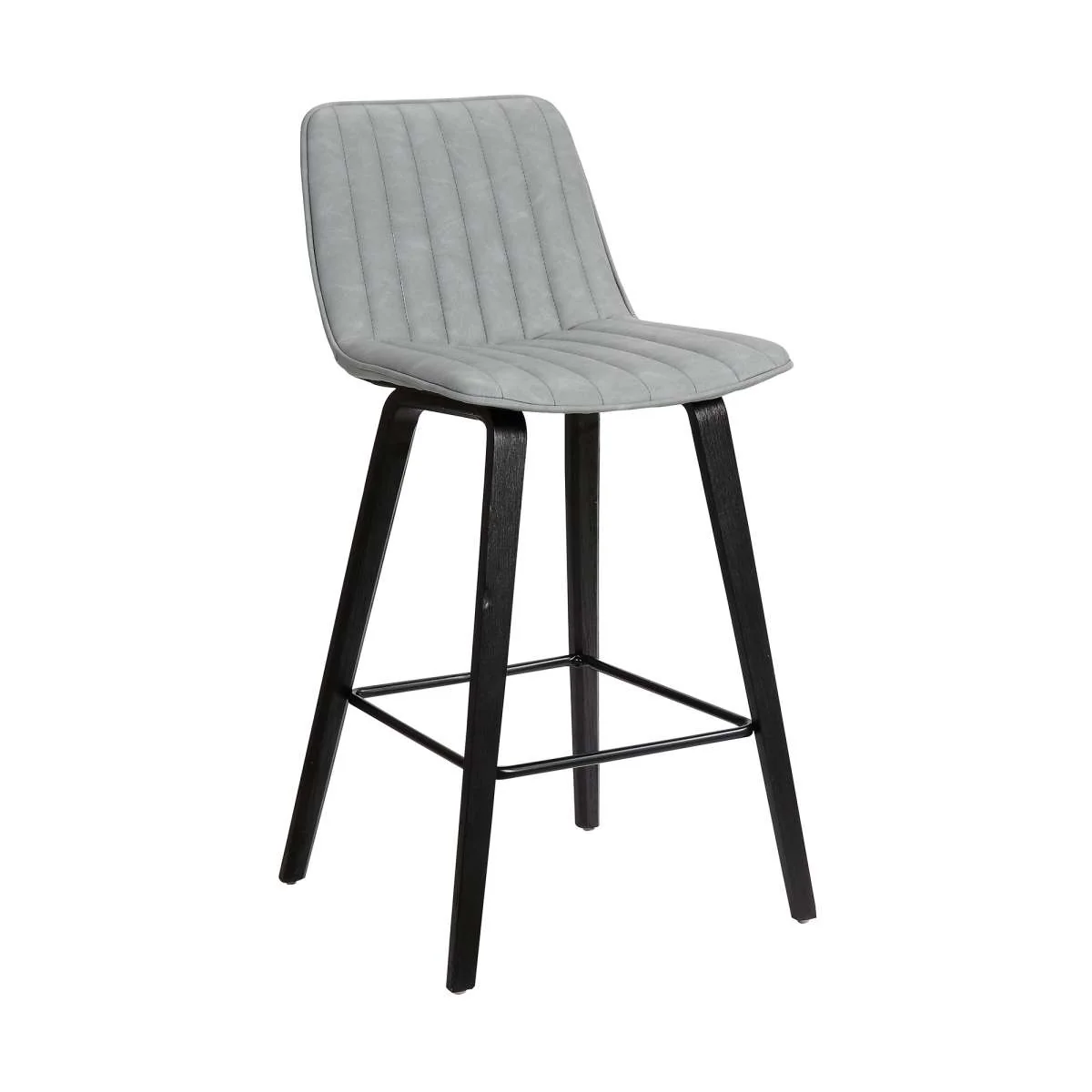 Lorenz 26" Gray Faux Leather Barstool In Black Brushed Wood Finish By Armen Living