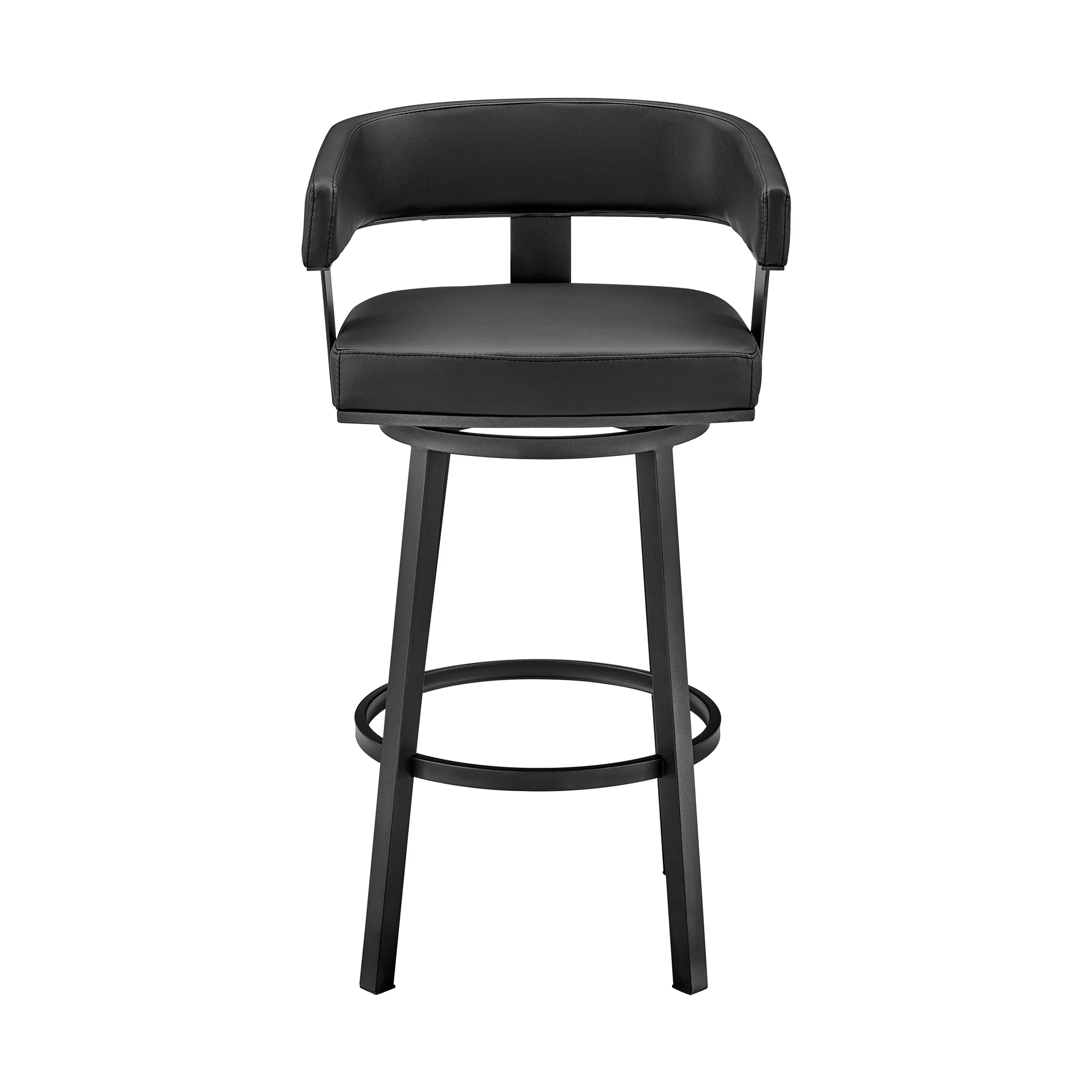 Lorin 26" Counter Height Swivel Bar Stool in Black Finish and Black Faux Leather By Armen Living - Image 3
