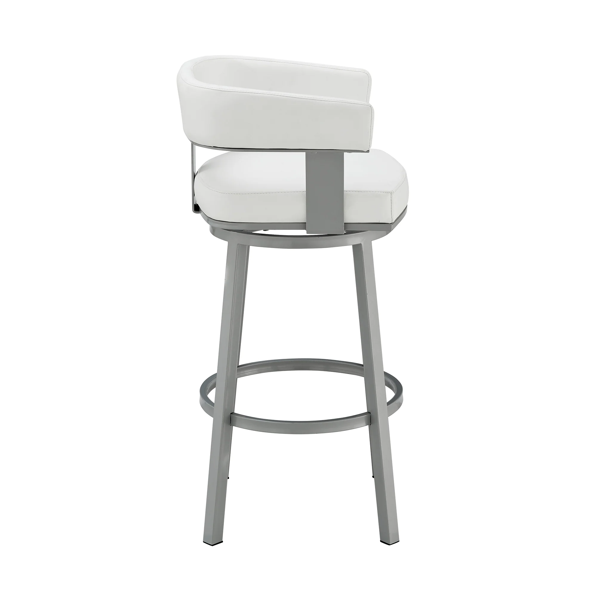 Lorin 26" Counter Height Swivel Bar Stool in Silver Finish with White Faux Leather By Armen Living - Image 4