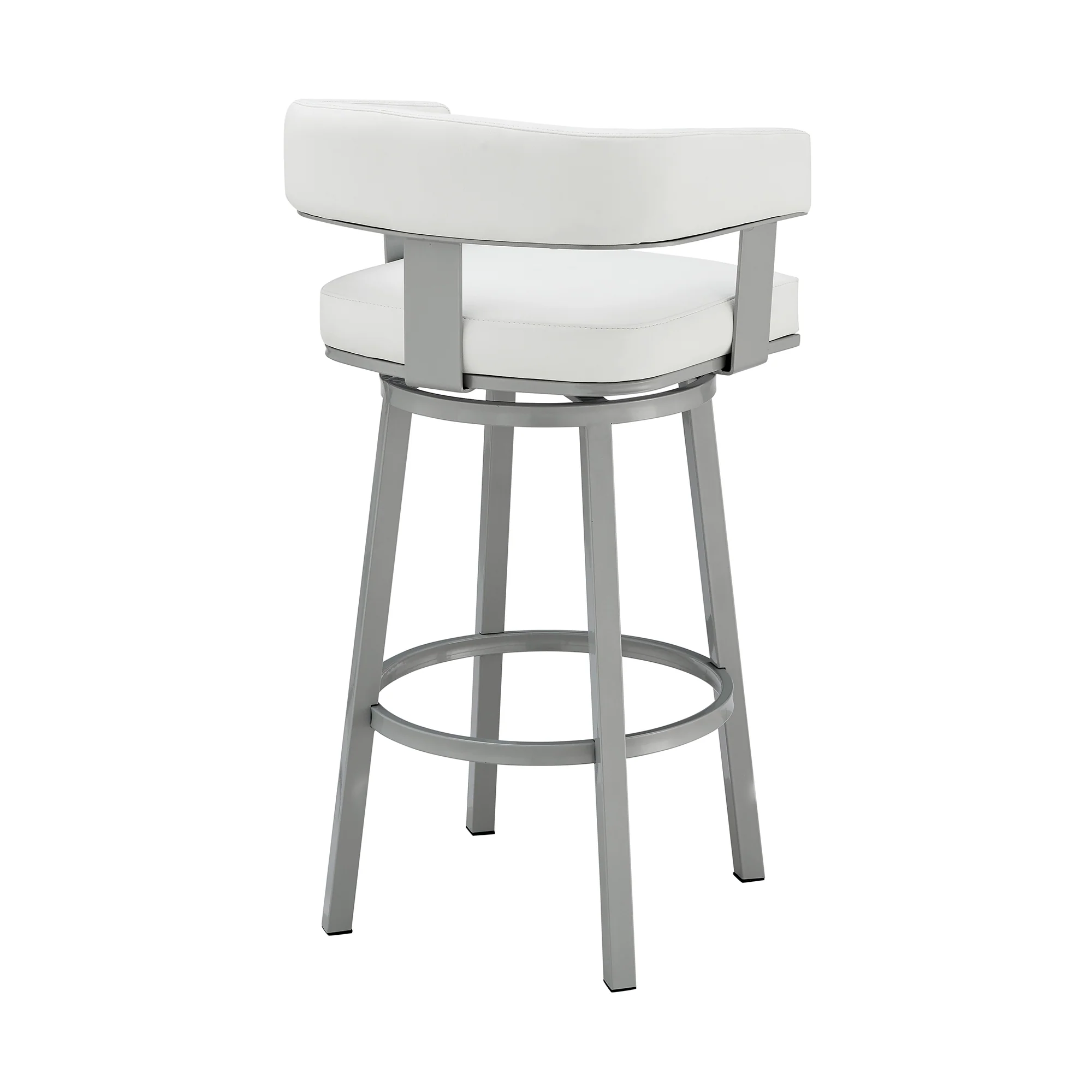 Lorin 26" Counter Height Swivel Bar Stool in Silver Finish with White Faux Leather By Armen Living - Image 5