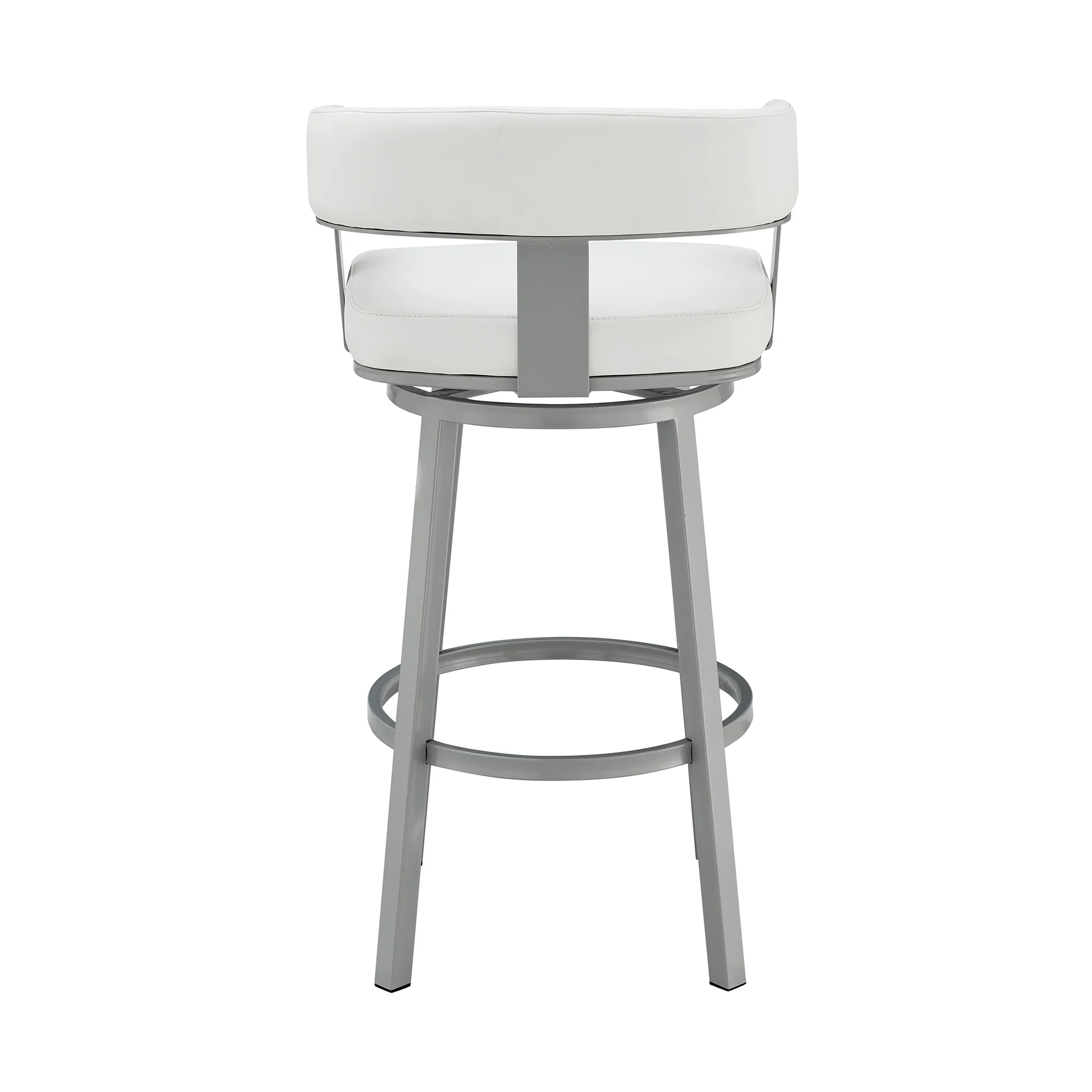 Lorin 26" Counter Height Swivel Bar Stool in Silver Finish with White Faux Leather By Armen Living - Image 6