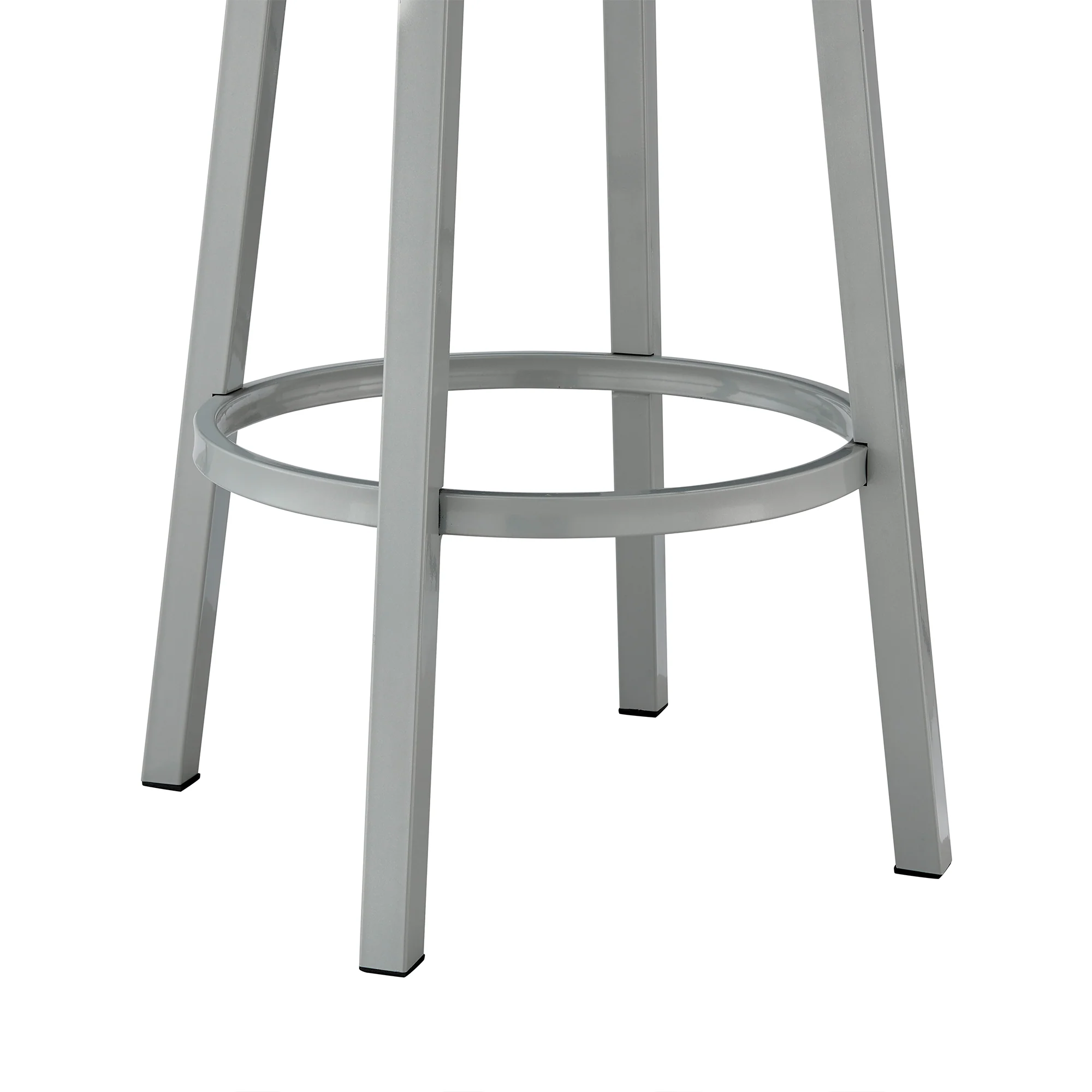 Lorin 26" Counter Height Swivel Bar Stool in Silver Finish with White Faux Leather By Armen Living - Image 8