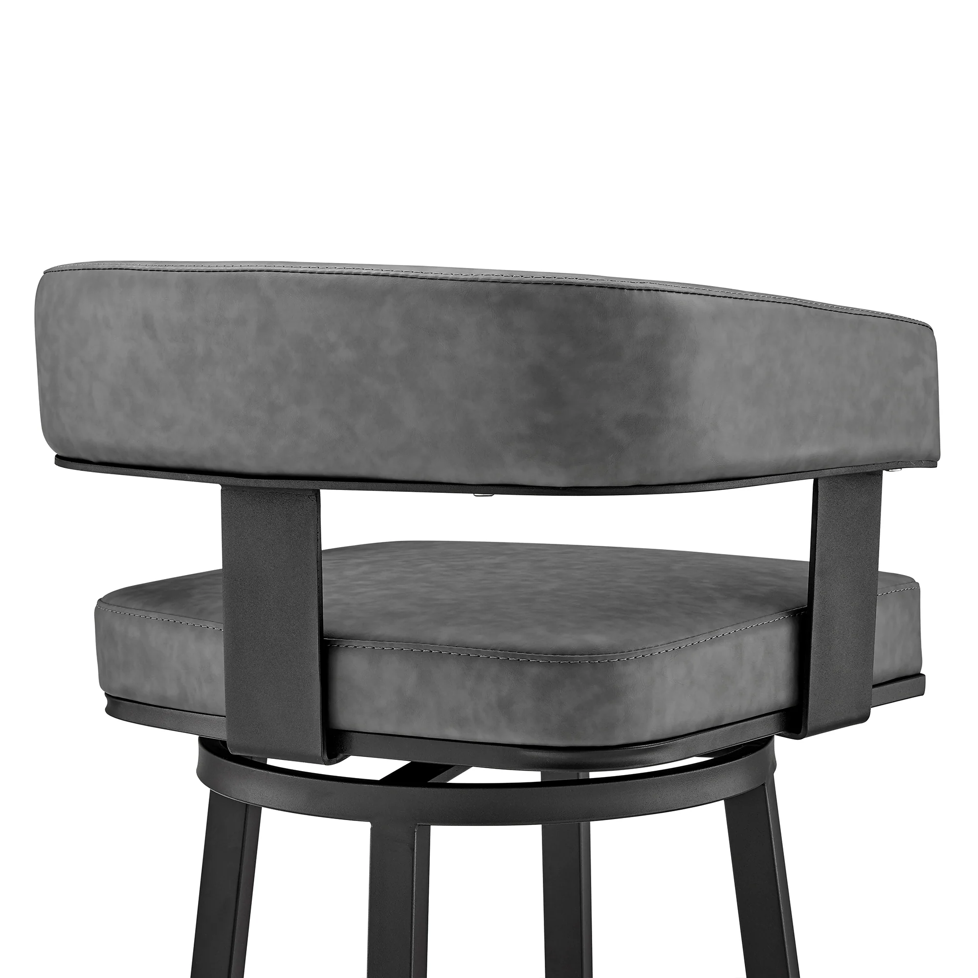 Lorin 30" Bar Height Swivel Bar Stool in Black Finish and Gray Faux Leather By Armen Living - Image 9