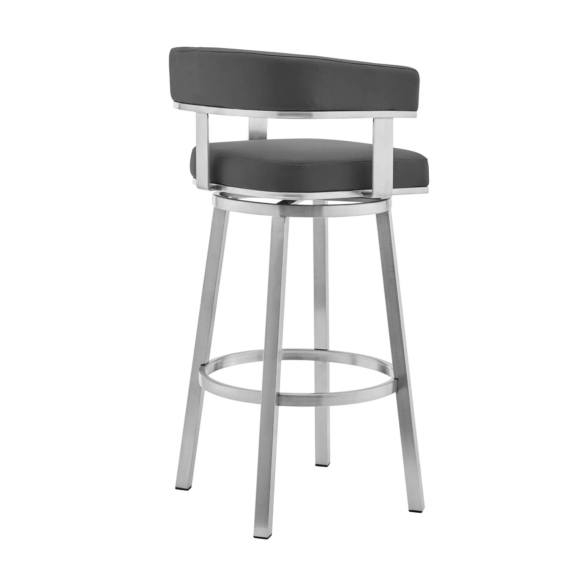 Lorin 30" Gray Faux Leather and Brushed Stainless Steel Swivel Bar Stool By Armen Living - Image 4
