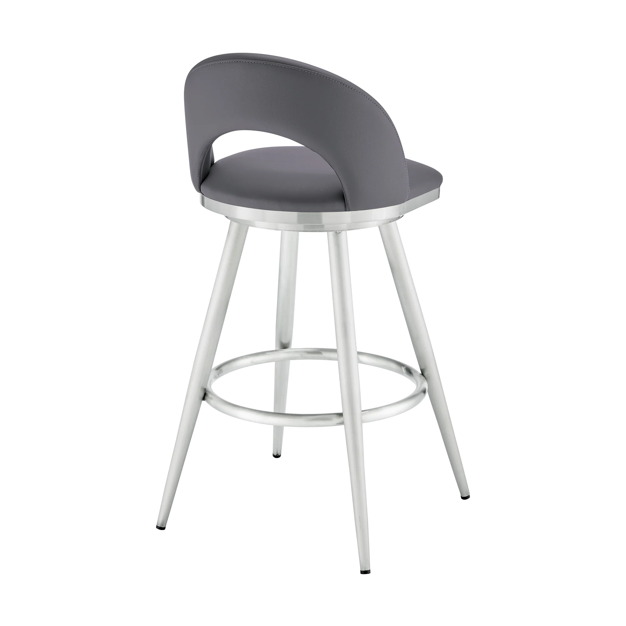 Lottech Swivel Bar Stool in Brushed Stainless Steel with Black Faux Leather By Armen Living - Image 15