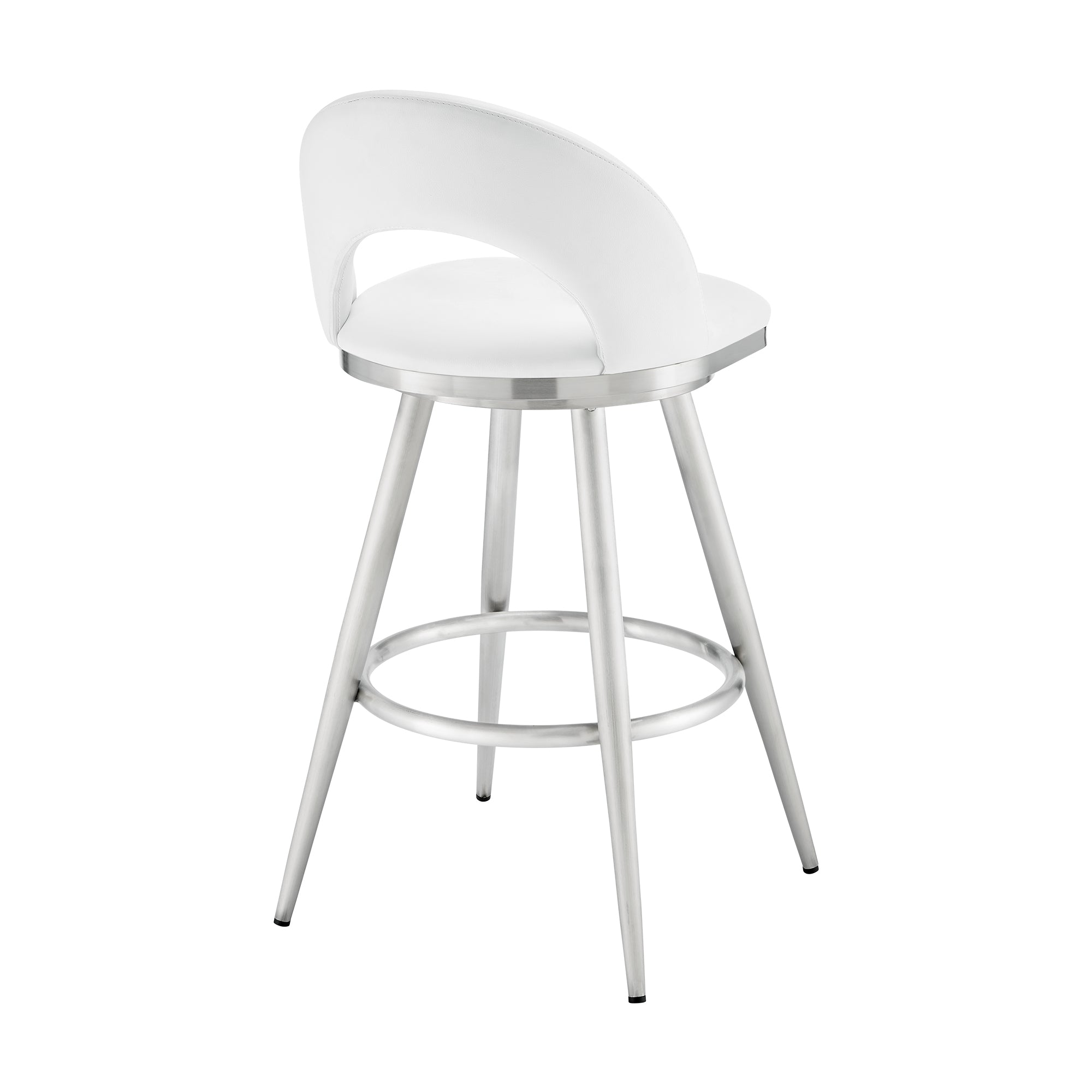 Lottech Swivel Counter Stool in Brushed Stainless Steel and Black Faux Leather By Armen Living - Image 25