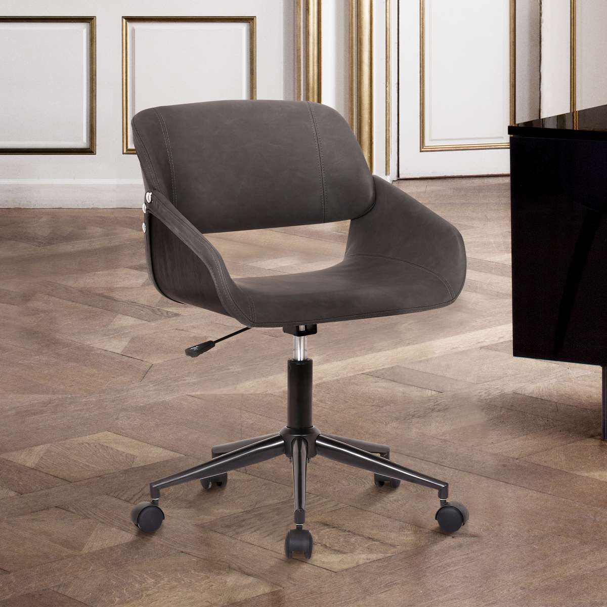 Lowell Mid-Century Gray Faux Leather Task Chair By Armen Living
