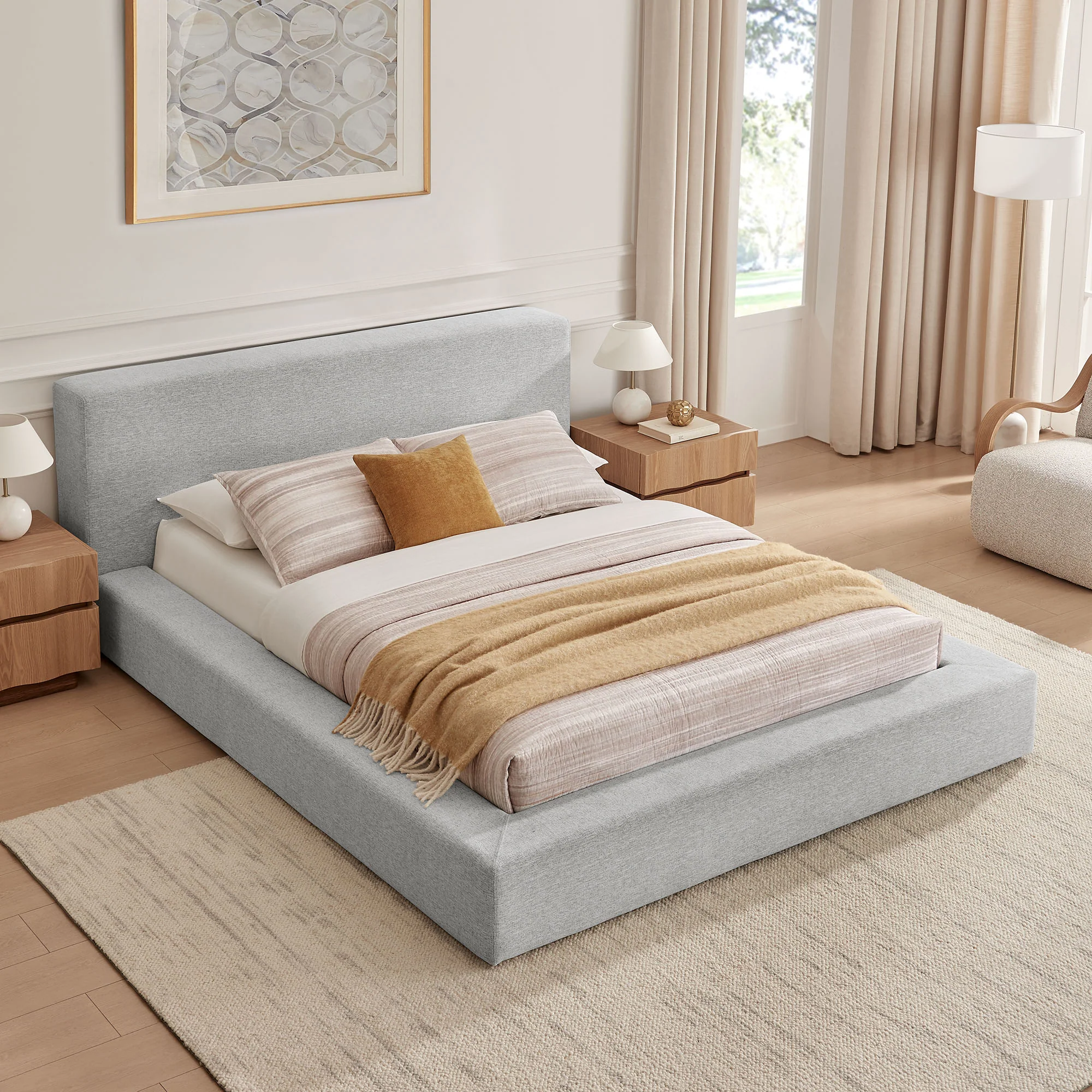 Luma Chenille Upholstered Queen Platform Bed Frame by Modway - Image 17