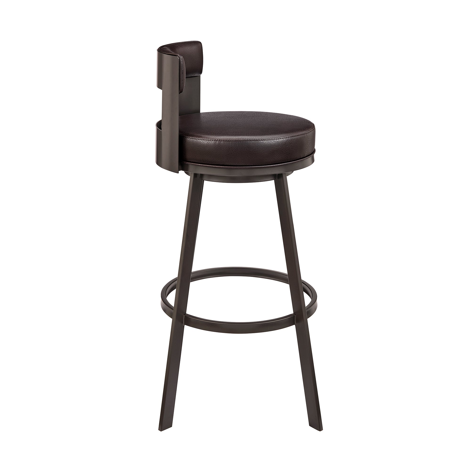 Lynof Swivel Bar Stool in Black Metal with Light Grey Faux Leather By Armen Living - Image 14