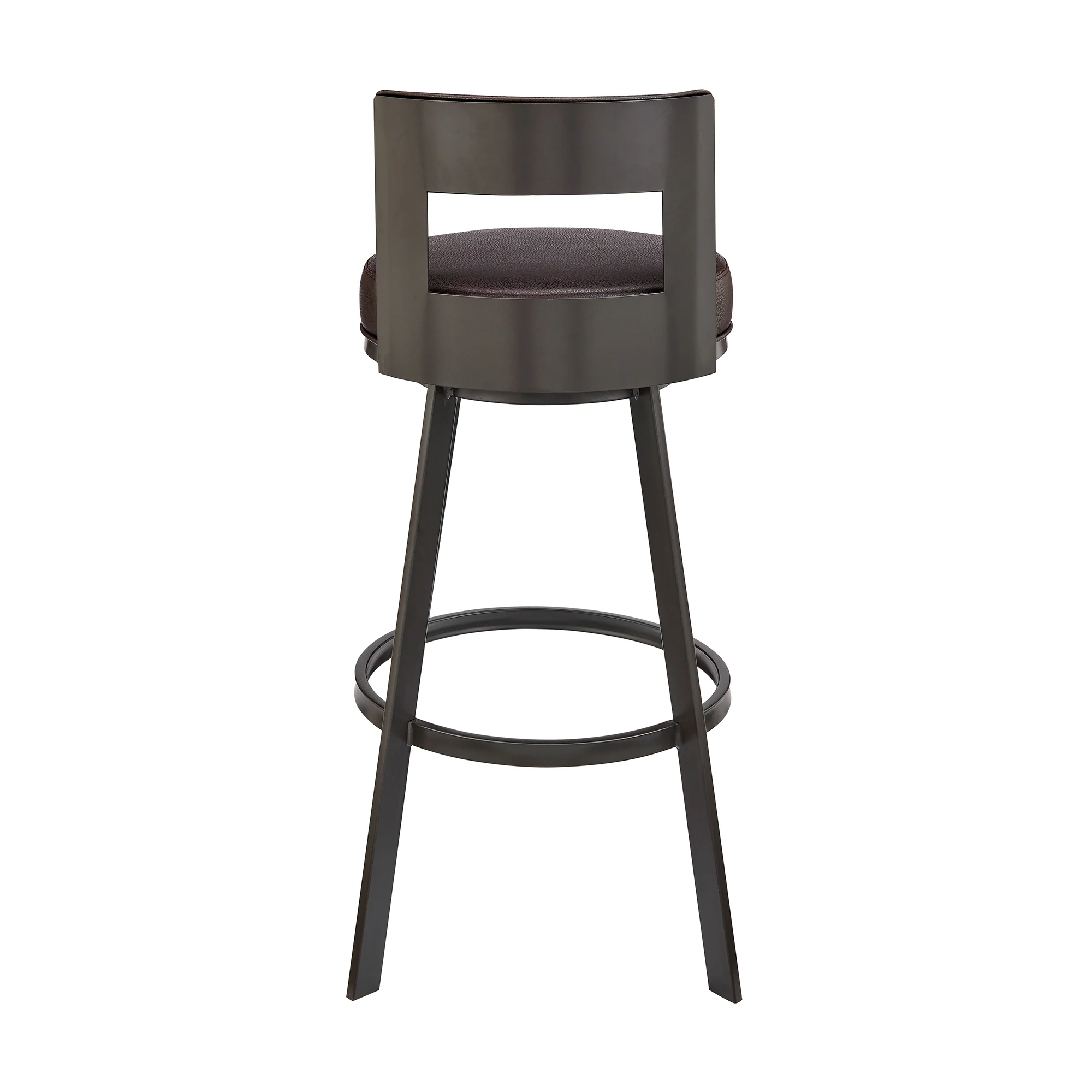 Lynof Swivel Bar Stool in Black Metal with Light Grey Faux Leather By Armen Living - Image 16