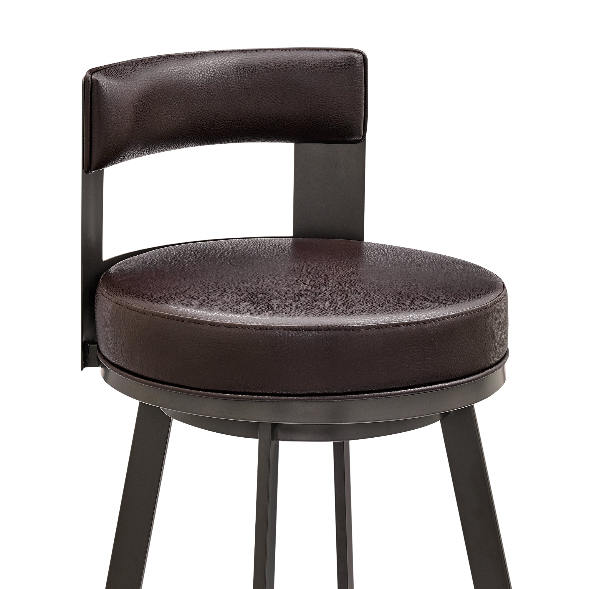 Lynof Swivel Bar Stool in Black Metal with Light Grey Faux Leather By Armen Living - Image 17