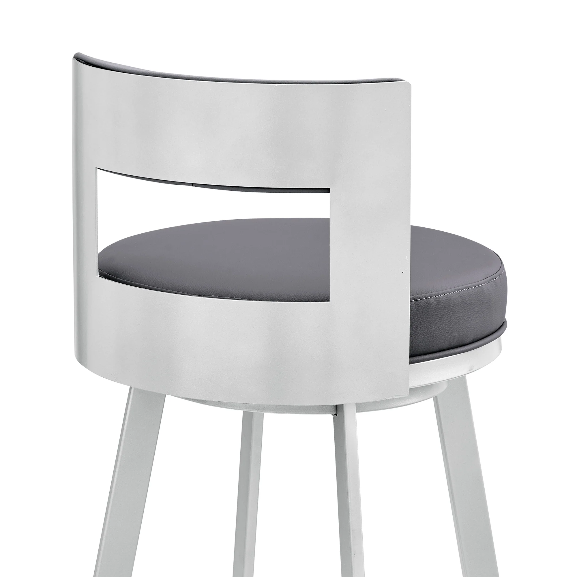 Lynof Swivel Bar Stool in Silver Metal with Grey Faux Leather By Armen Living - Image 10
