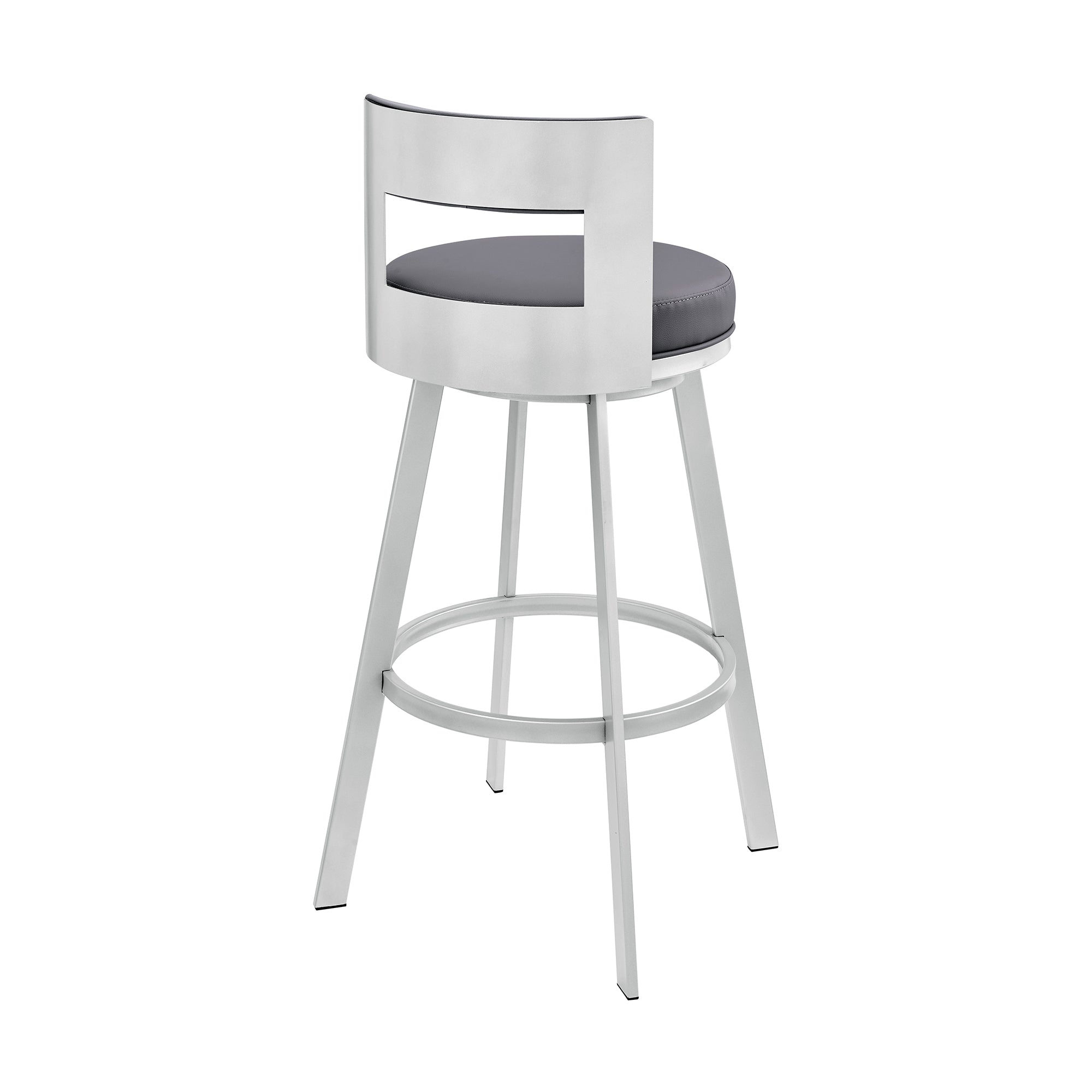 Lynof Swivel Bar Stool in Silver Metal with Grey Faux Leather By Armen Living - Image 5