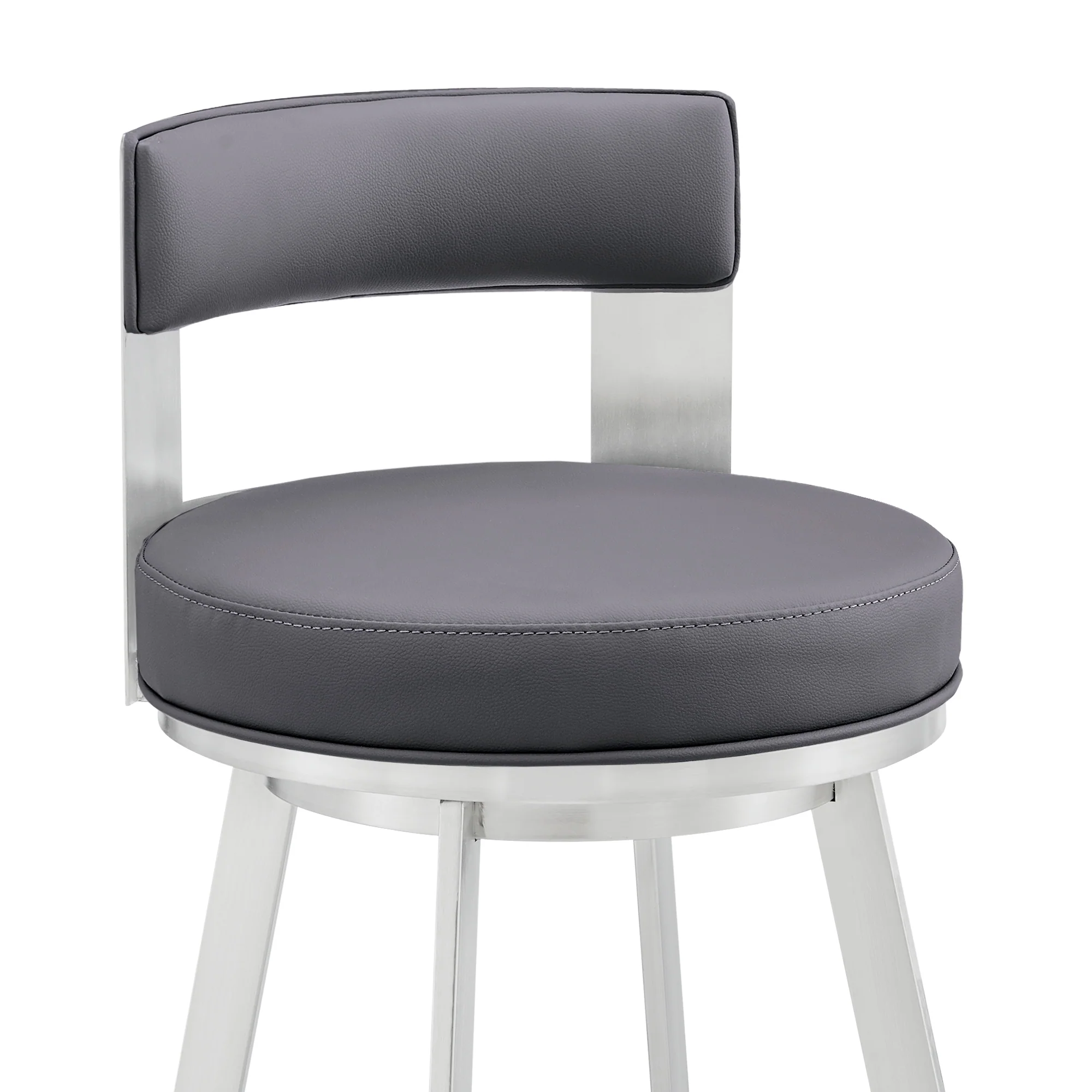 Lynof Swivel Bar Stool in Silver Metal with Grey Faux Leather By Armen Living - Image 7
