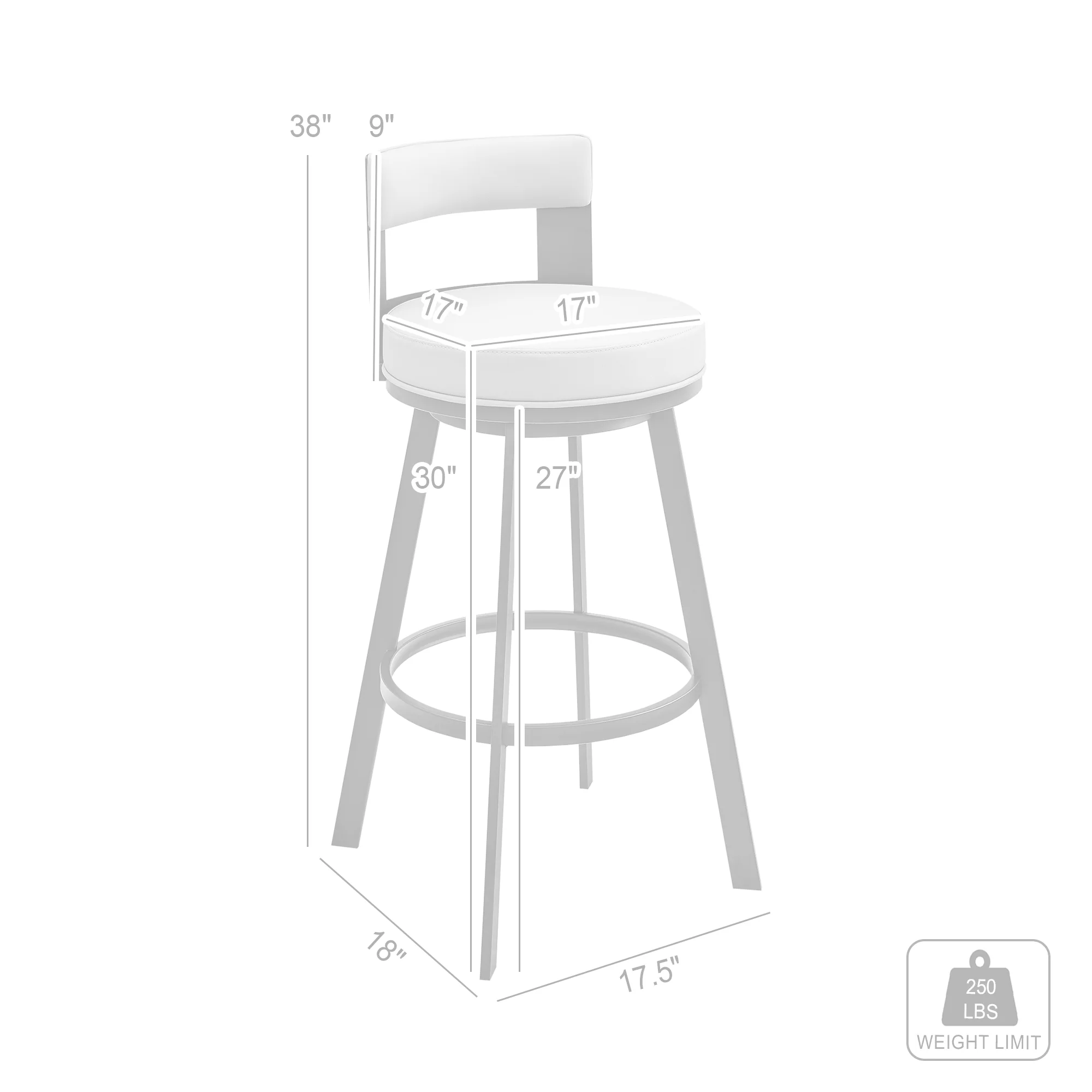 Lynof Swivel Bar Stool in Silver Metal with Grey Faux Leather By Armen Living - Image 9