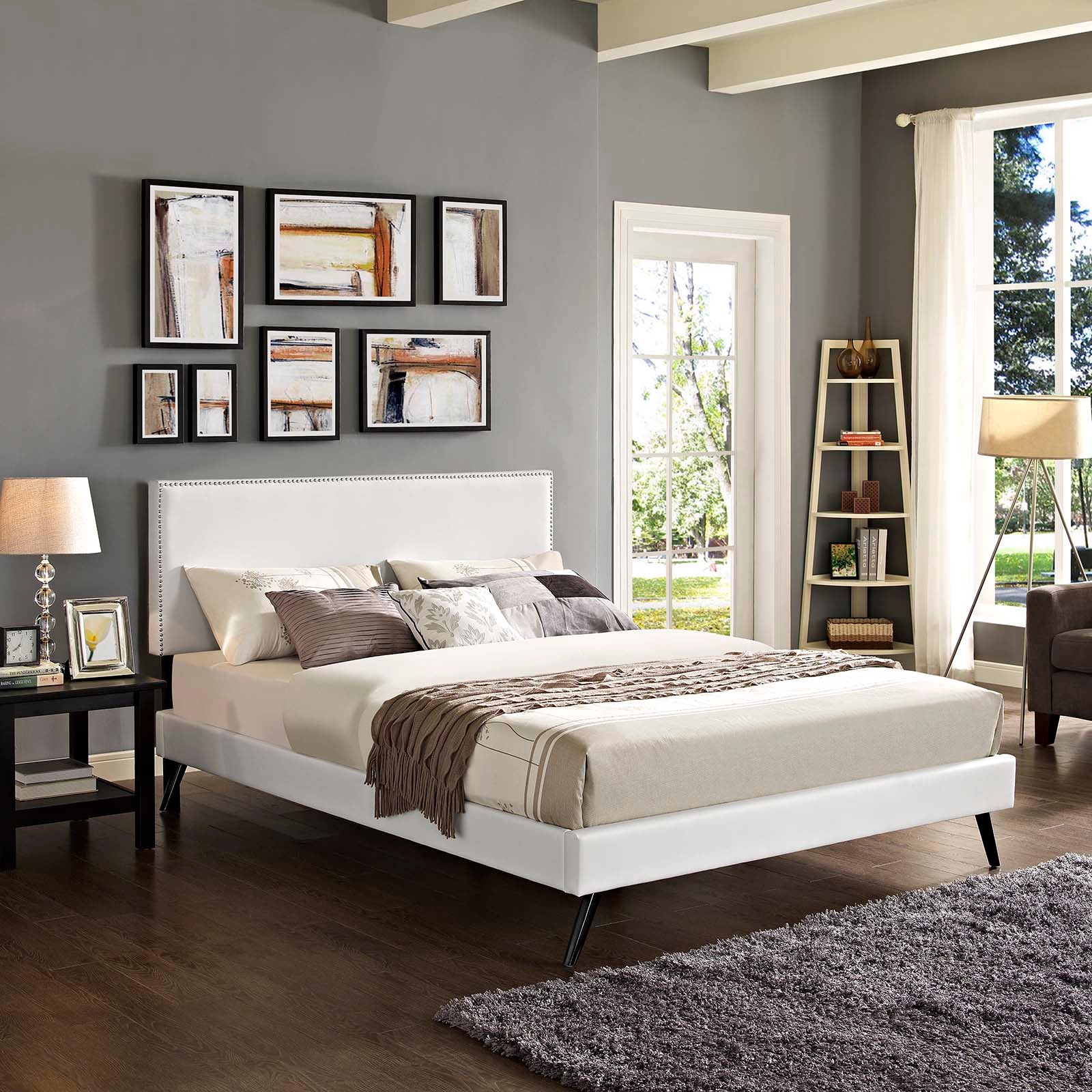 Macie Queen Vinyl Platform Bed with Round Splayed Legs By Modway - MOD-5962