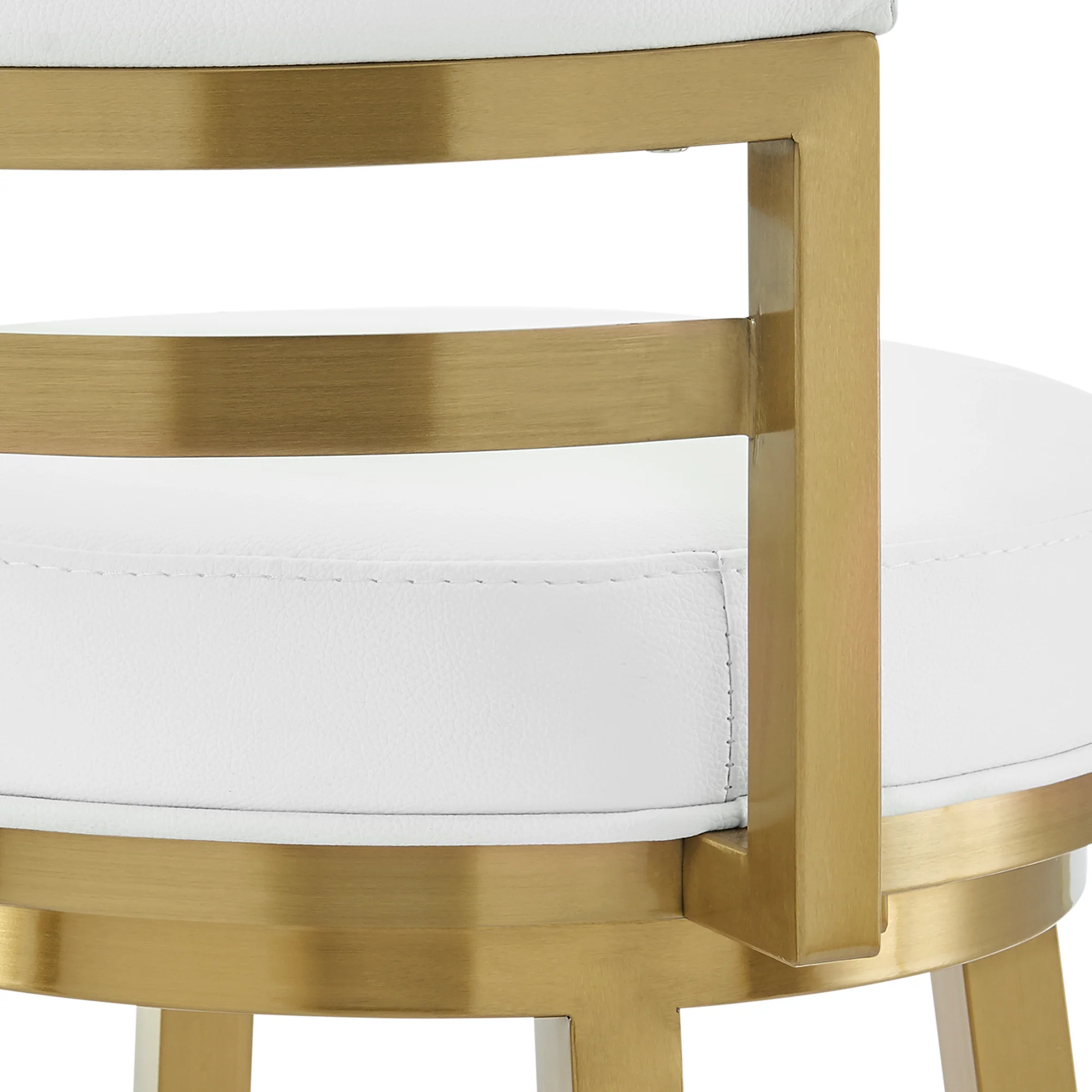 Madrid 30" Swivel Bar Stool in Gold Brushed Stainless Steel with White Faux Leather By Armen Living - Image 10