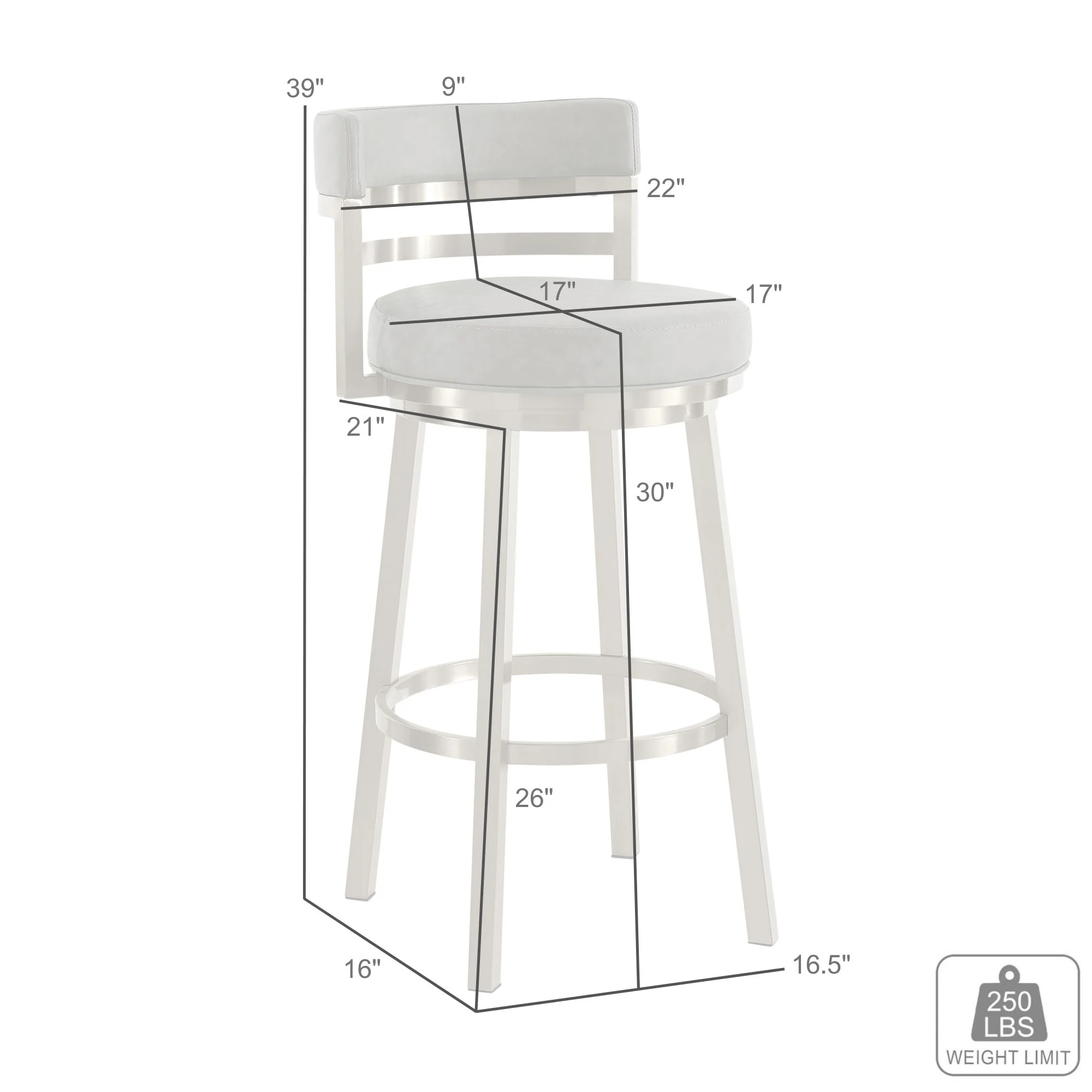 Madrid 30" Swivel Bar Stool in Gold Brushed Stainless Steel with White Faux Leather By Armen Living - Image 9