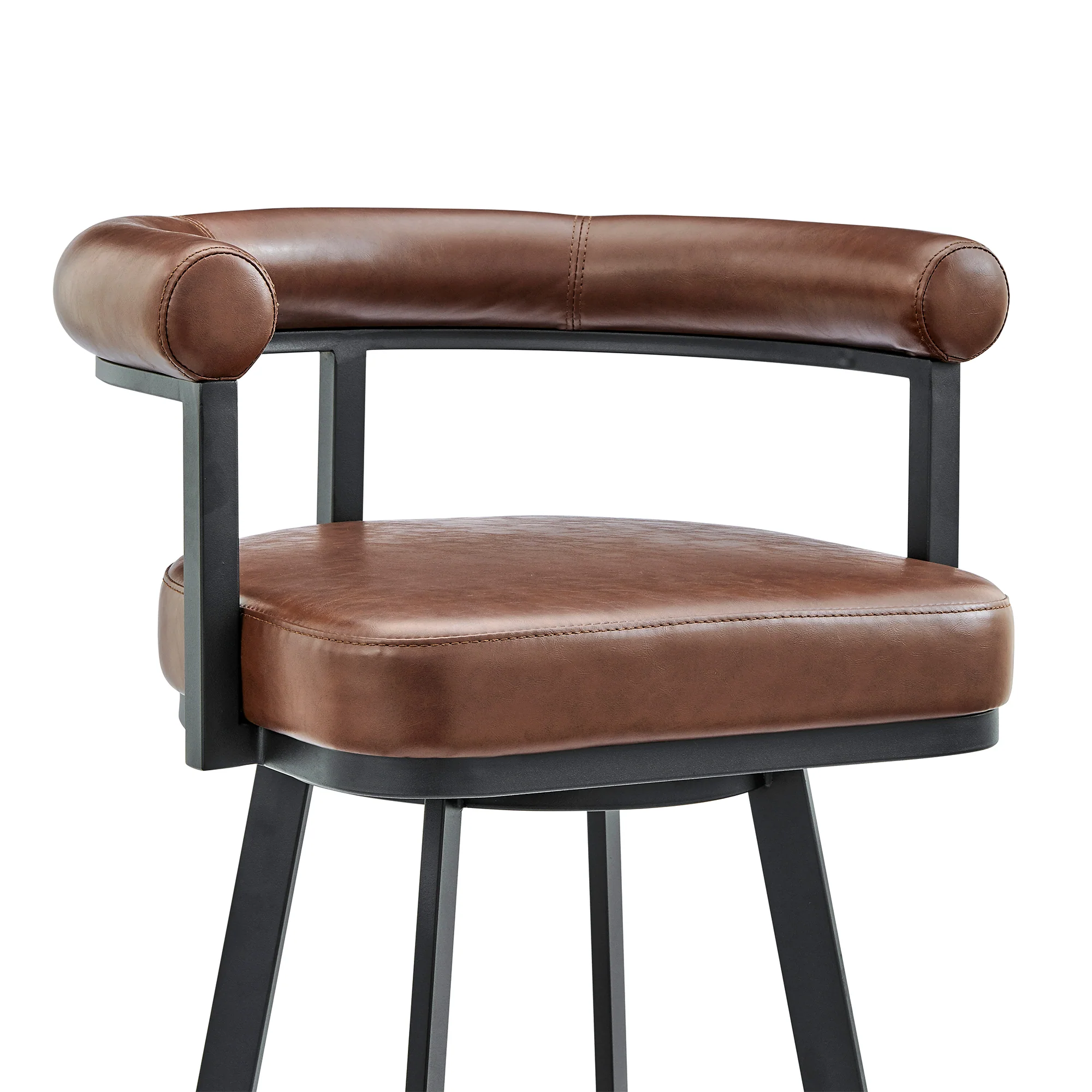 Magnolia 26" Swivel Counter Stool in Black Metal with Brown Faux Leather By Armen Living - Image 7