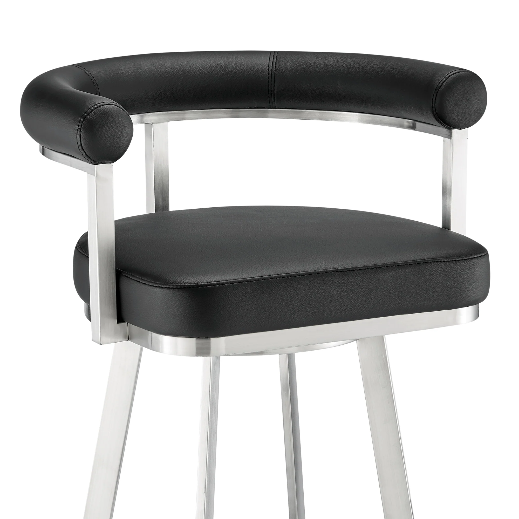 Magnolia 30" Swivel Bar Stool in Brushed Stainless Steel with Black Faux Leather By Armen Living - Image 7