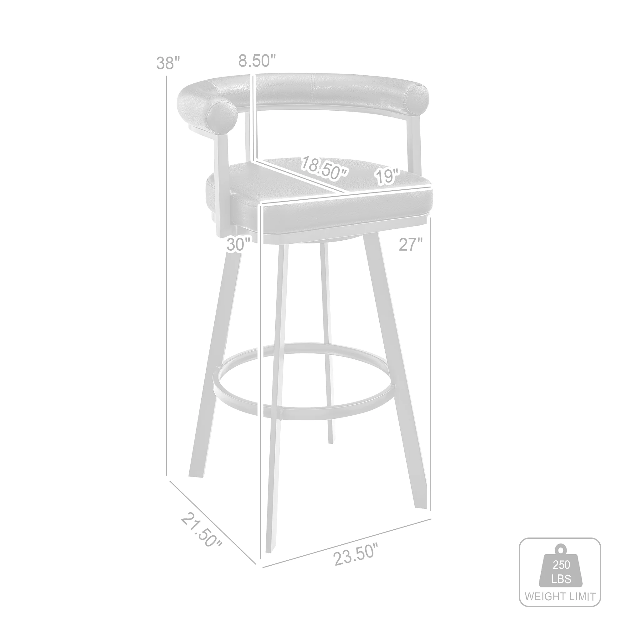 Magnolia 30" Swivel Bar Stool in Brushed Stainless Steel with Black Faux Leather By Armen Living - Image 8