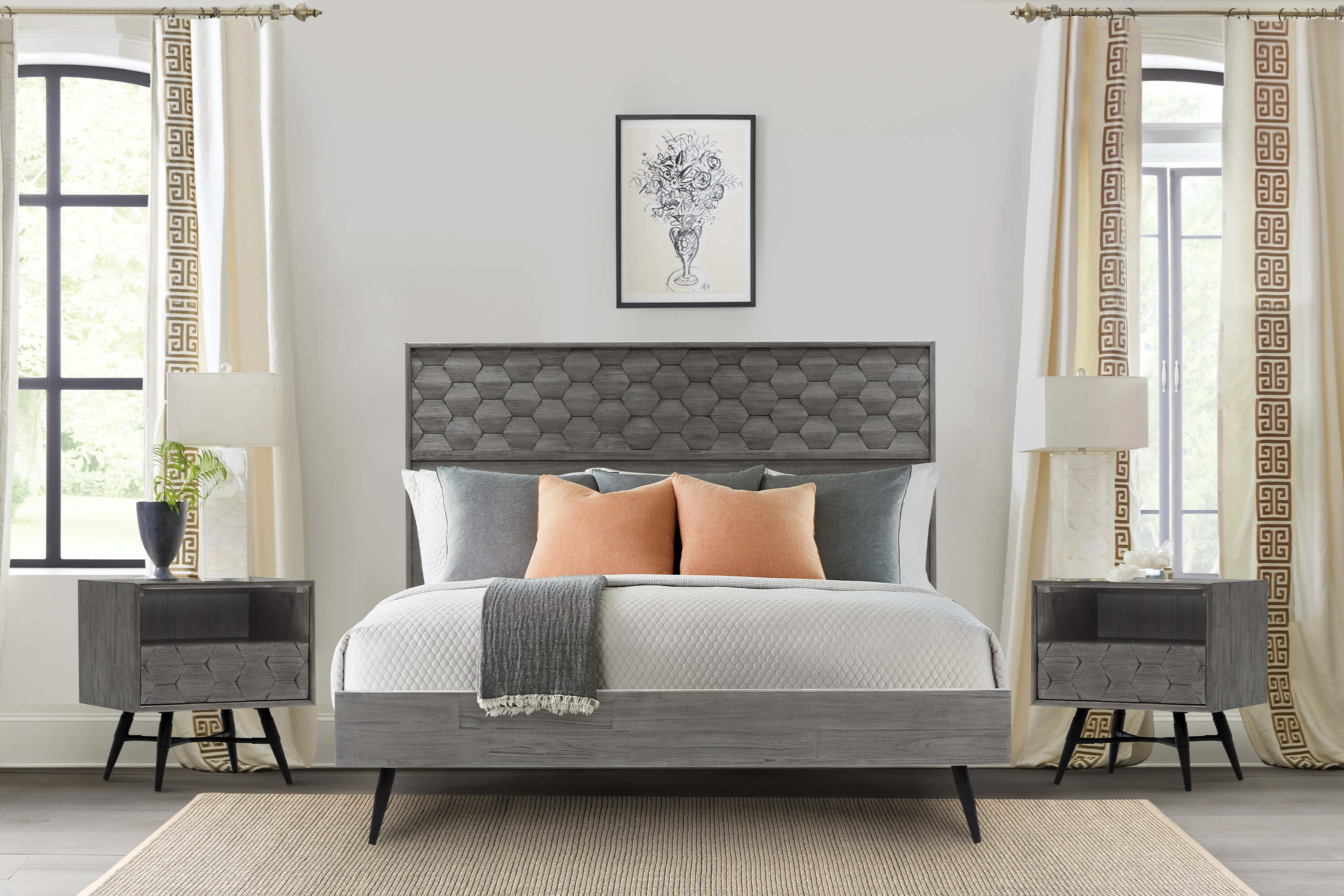Makena 3 Piece King Bedroom Set in Grey Acacia Wood By Armen Living
