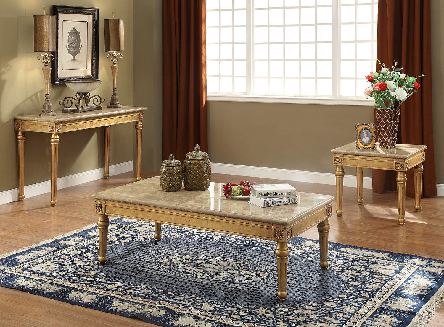 Marble Antique Gold Wood End Table By Homeroots - Image 2
