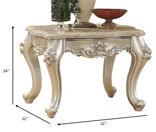 Marble Champagne Wood End Table By Homeroots - Image 4