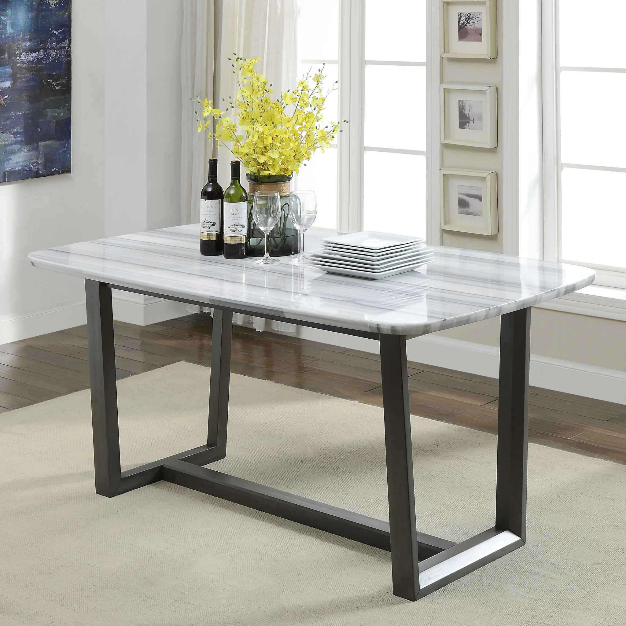 Marble Gray Oak Wood Marble Dining Table By Homeroots