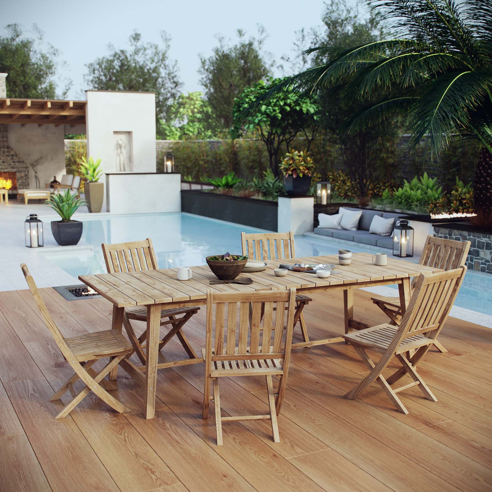 Marina 7 Piece Outdoor Patio Teak Dining Set By Modway - EEI-3309
