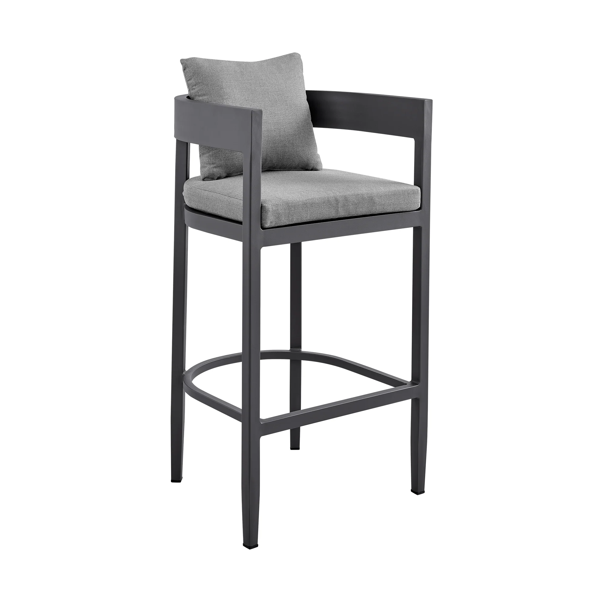 Menorca Outdoor Patio 5-Piece Bar Table Set in Aluminum with Gray Cushions By Armen Living - Image 3
