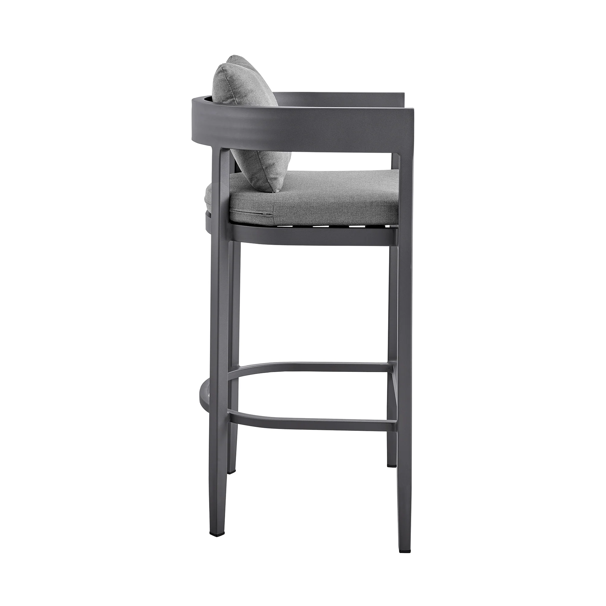 Menorca Outdoor Patio Bar Stool in Aluminum with Gray Cushions By Armen Living - Image 5