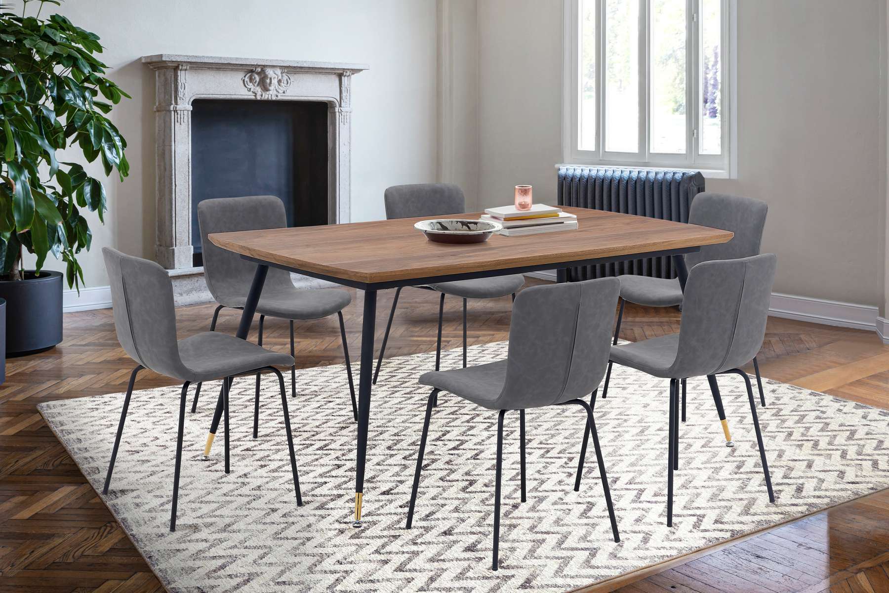 Messina and Gillian Dark Gray Faux Leather 7 Piece Rectangular Dining Set By Armen Living