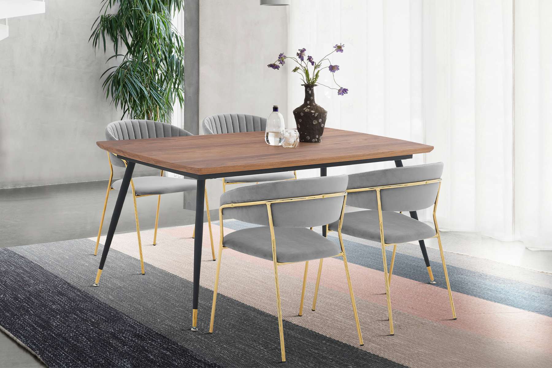 Messina and Nara Gray Velvet 5 Piece Rectangular Dining Set By Armen Living