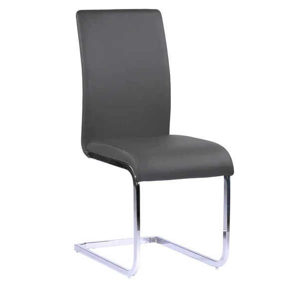 Metal Cantilever Base Leatherette Dining Chair, Set of 2, Gray and Silver By Benzara