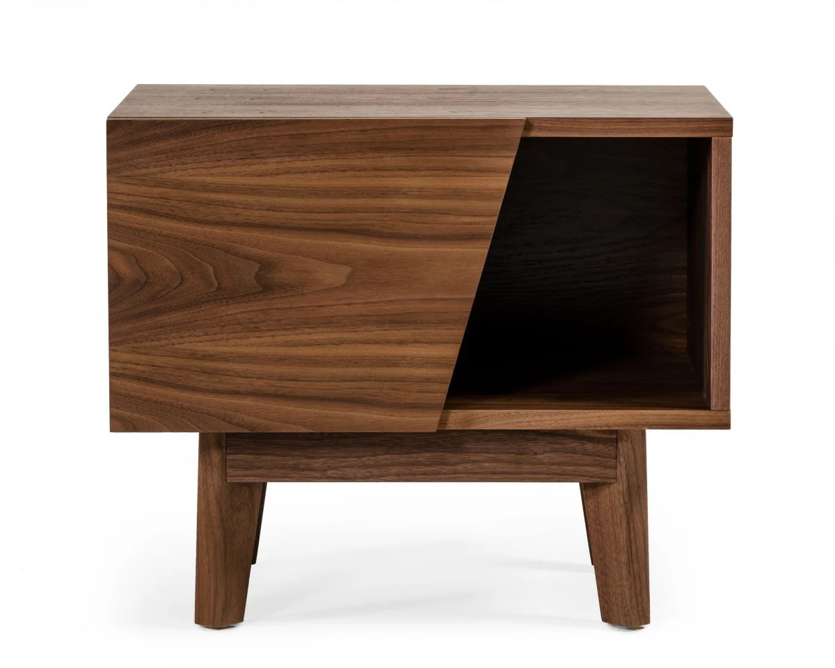 Mid Century Walnut Light Brown Nightstand With One Drawer And One Shelf By Homeroots